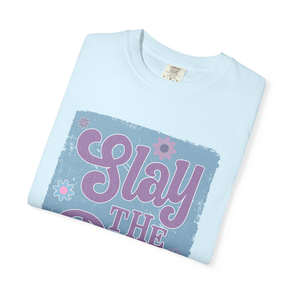 Textured Slay the Day Graphic T-Shirt — Retro Pastel Motivation Tee