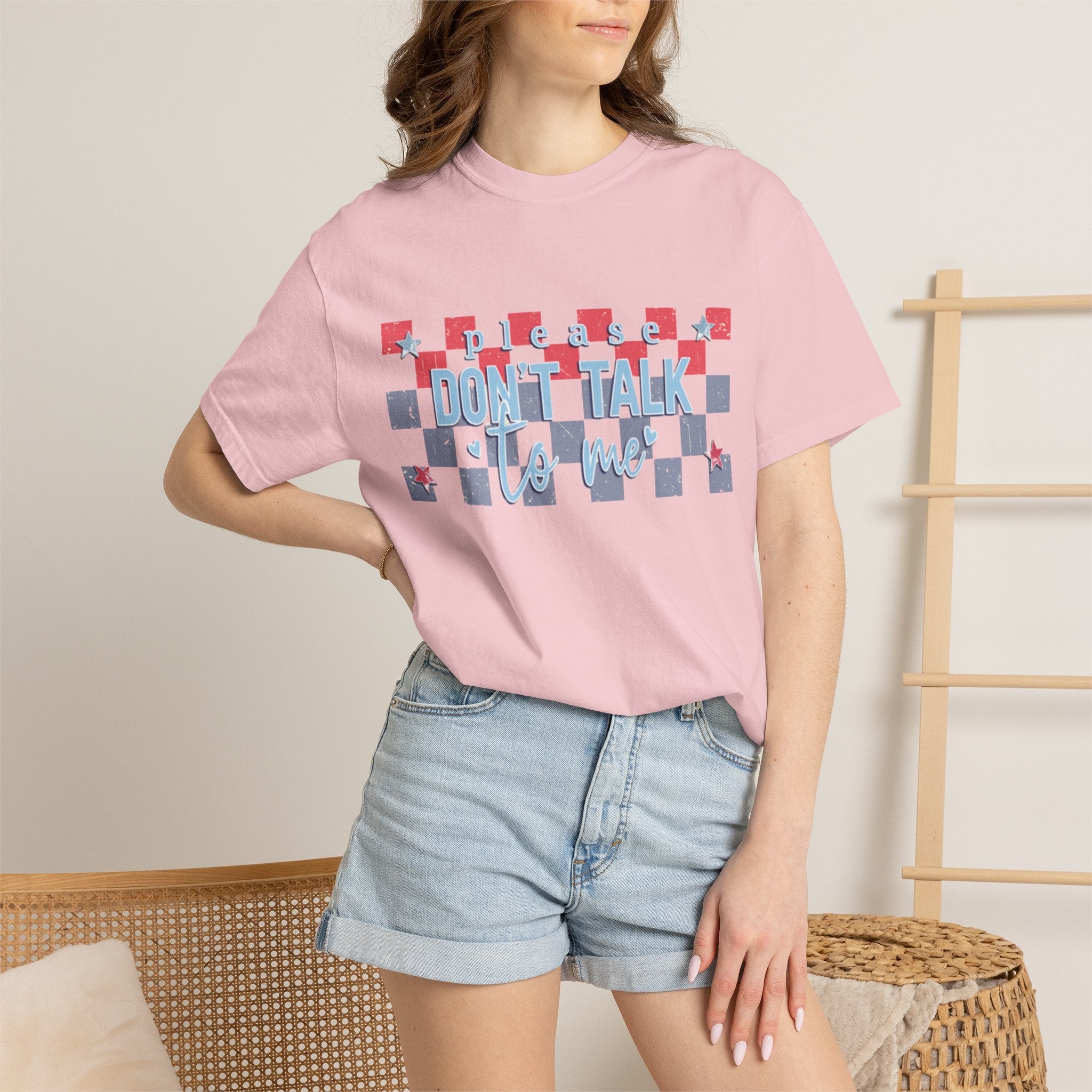 Textured Don’t Talk to Me Checkerboard T-Shirt — Retro USA Graphic Tee