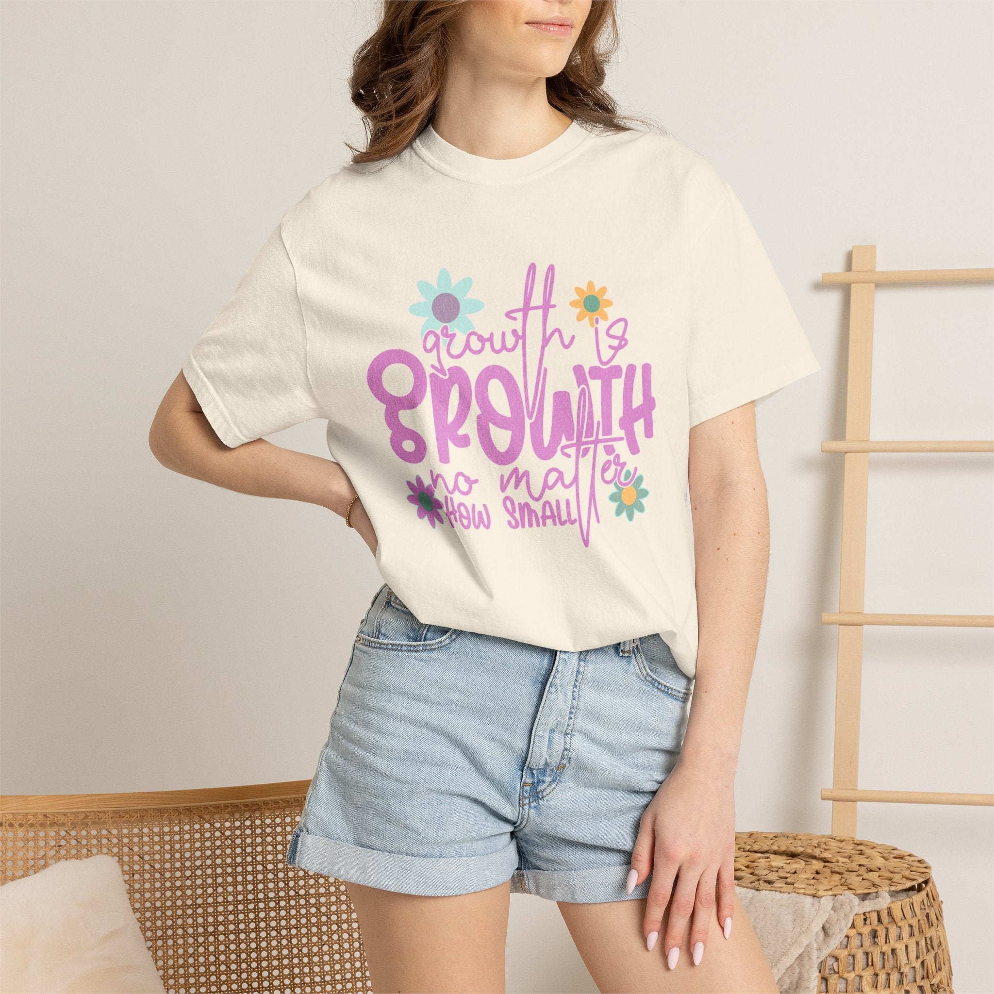 Textured Growth Is Growth T-Shirt — "Growth Is Growth No Matter How Small" Floral Tee