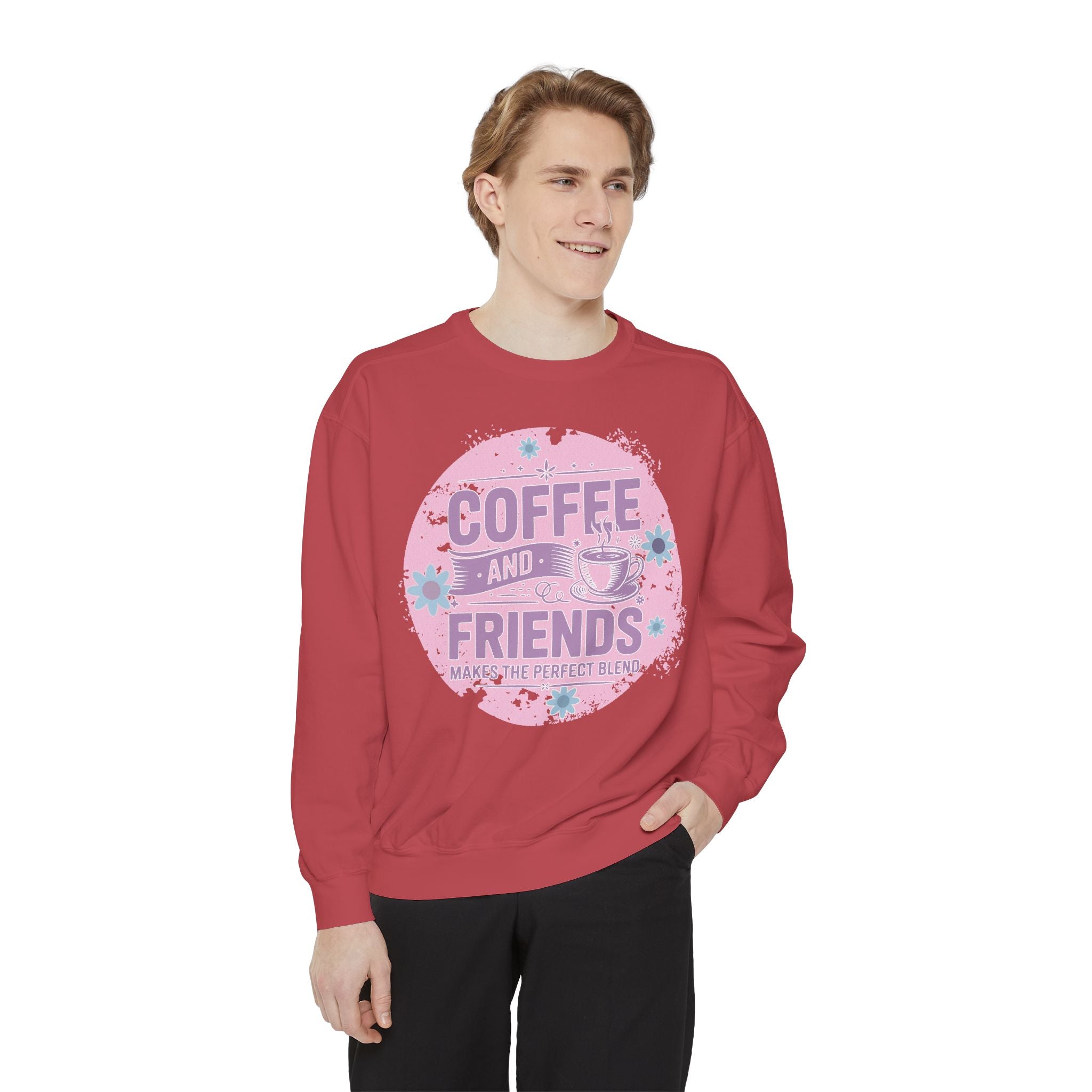 Coffee and Friends Sweatshirt — Cozy Floral Coffee Quote Crewneck