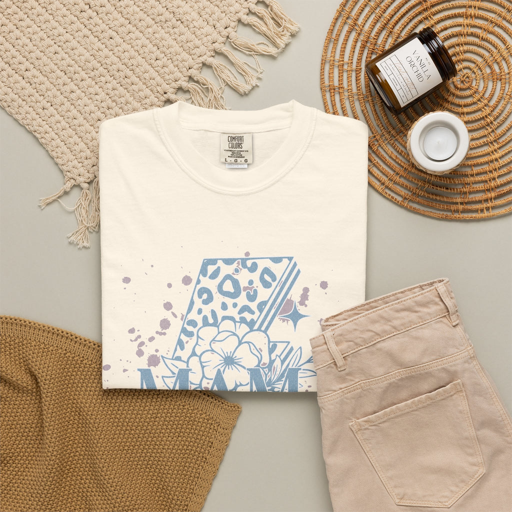 Mama Lightning Bolt Textured Graphic Tee — Floral Leopard Rocker Mom T-Shirt