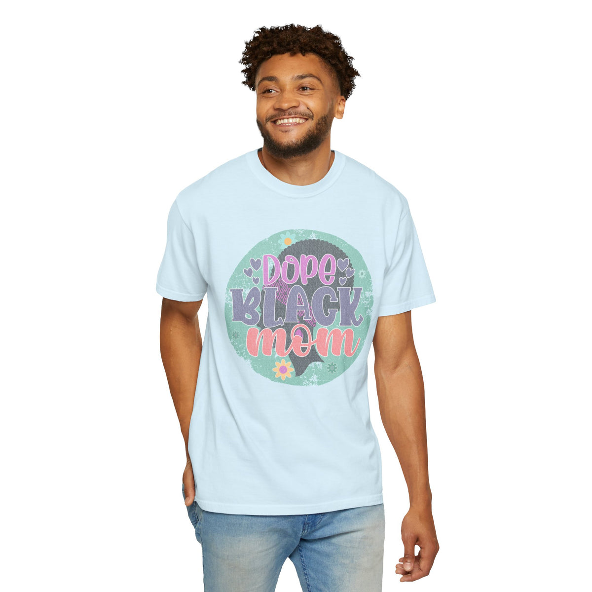 Dope Black Mom Textured T-Shirt — Retro Floral Pride Tee for Black Mothers