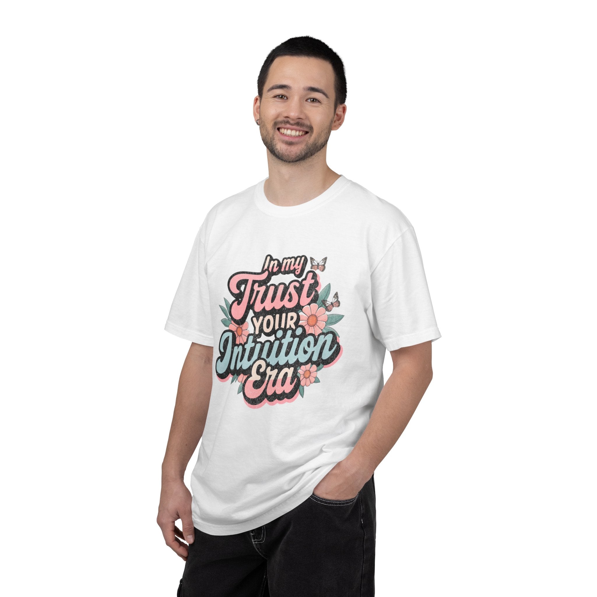 Trust Your Intuition Era T-shirt | Textured Floral Script Typography, Positive Message