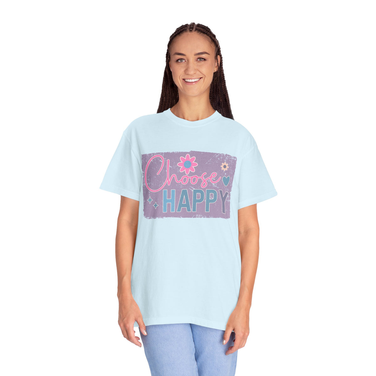 Choose Happy Textured T-Shirt — Retro Floral Positive Message Tee