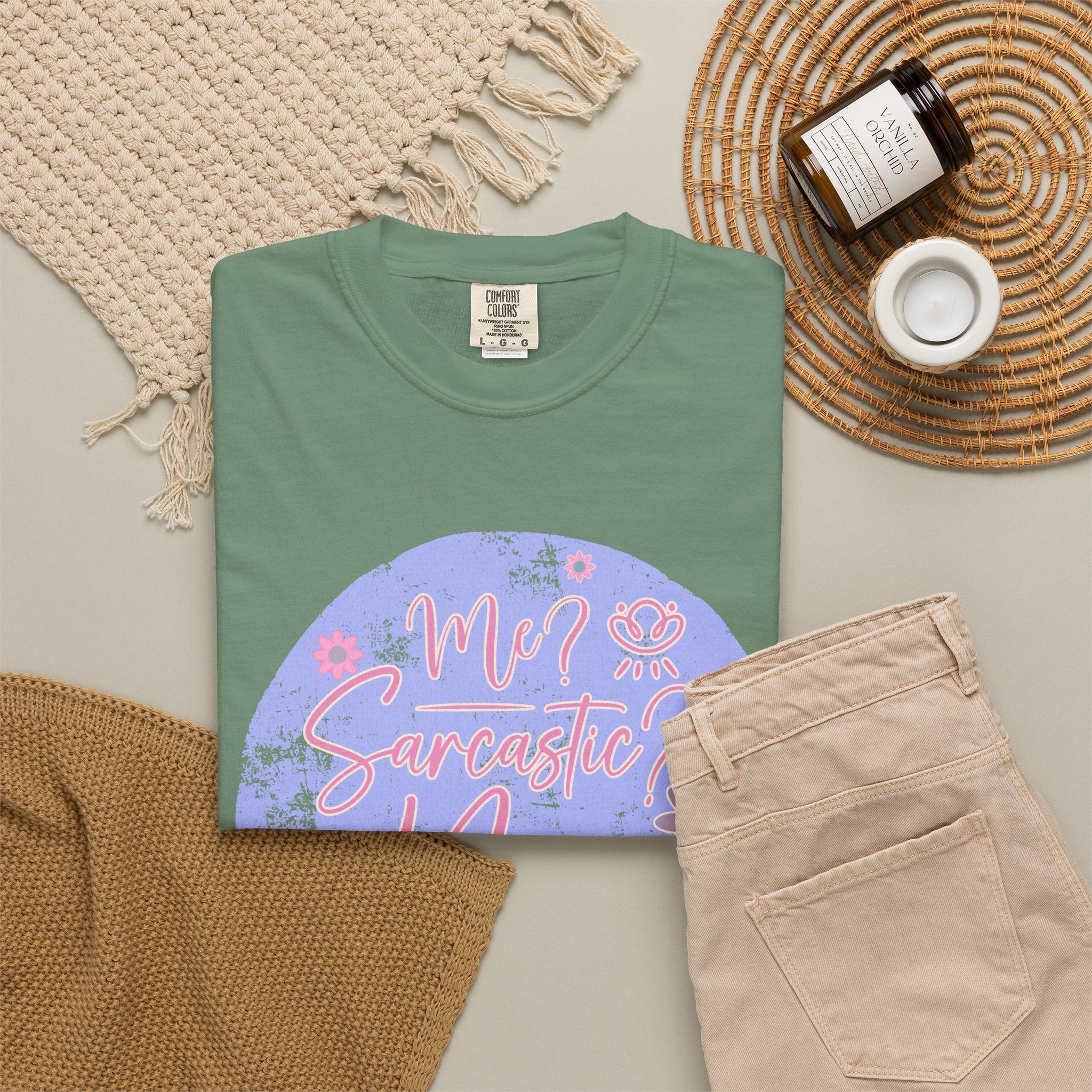 Me Sarcastic Textured Floral T‑Shirt — Retro Pastel Circle Graphic Tee