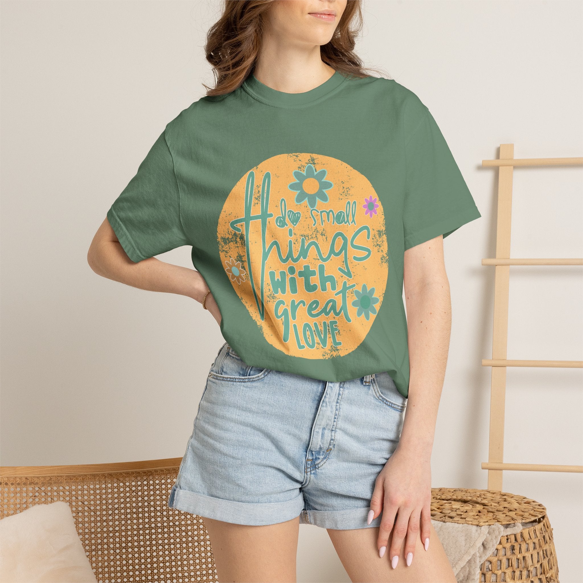 Textured T-Shirt — "Do Small Things With Great Love" Floral Graphic Tee