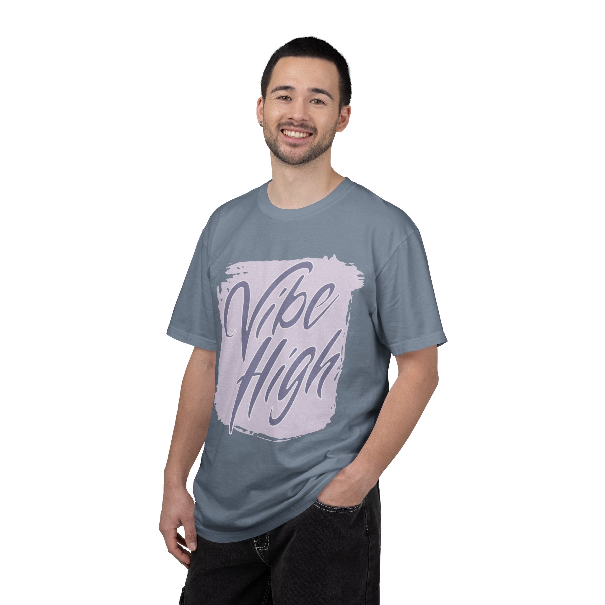 Vibe High Textured T-Shirt — Retro Brush Script Graphic Tee