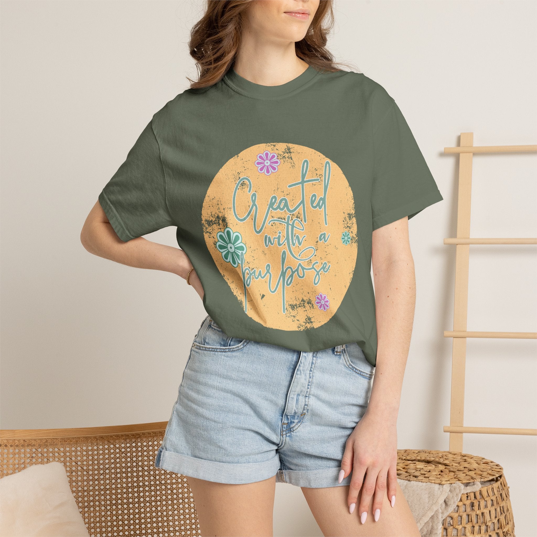 Created with a Purpose T-shirt |Textured Floral Handlettering Circle Design