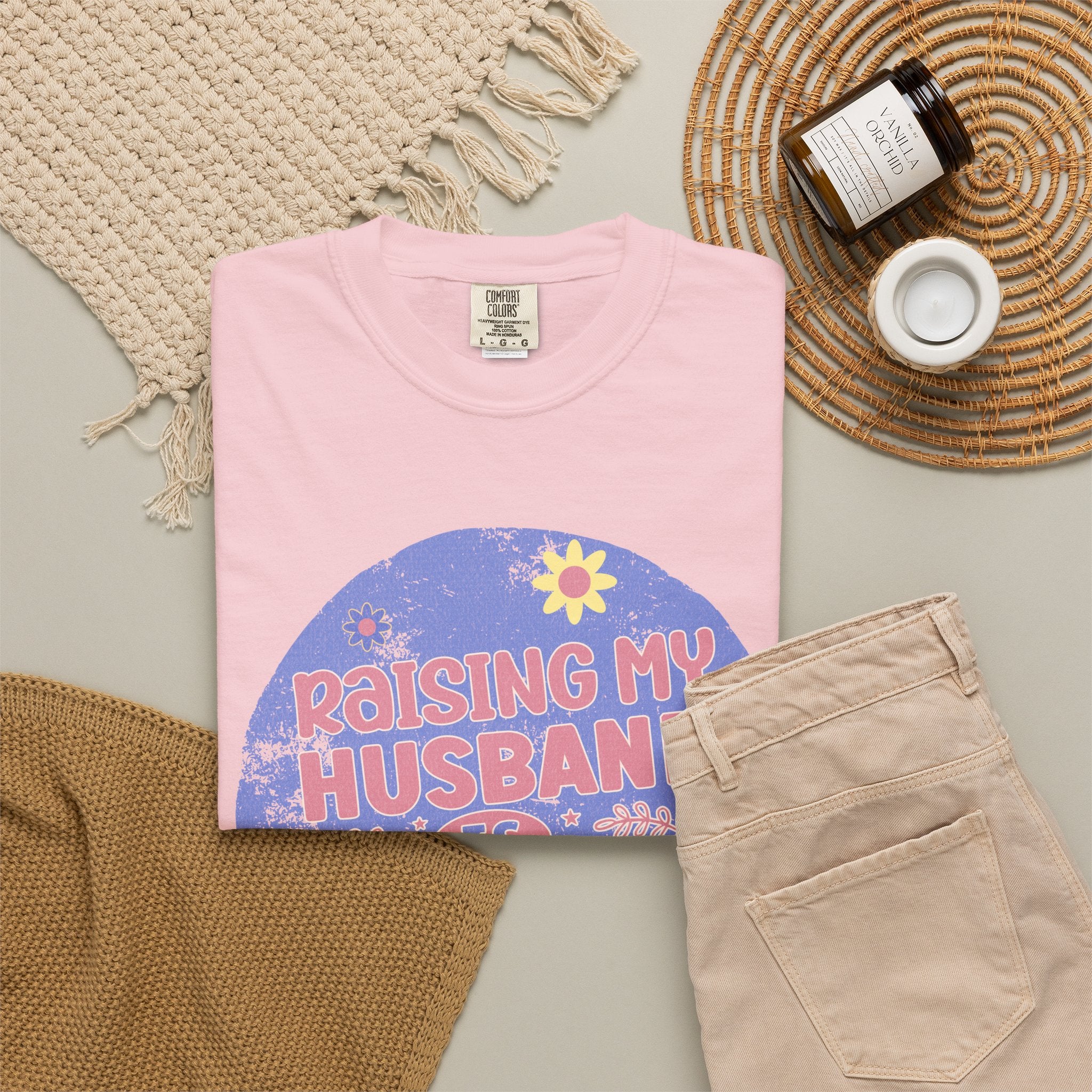 Raising My Husband Is Exhausting Textured Tee — Funny Mom Wife Graphic T-Shirt