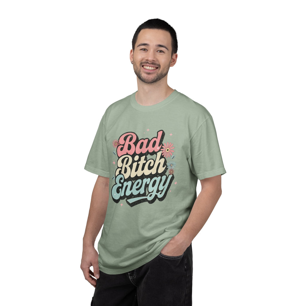 Bad Bitch Energy T-shirt |Textured Retro Script Floral Graphic
