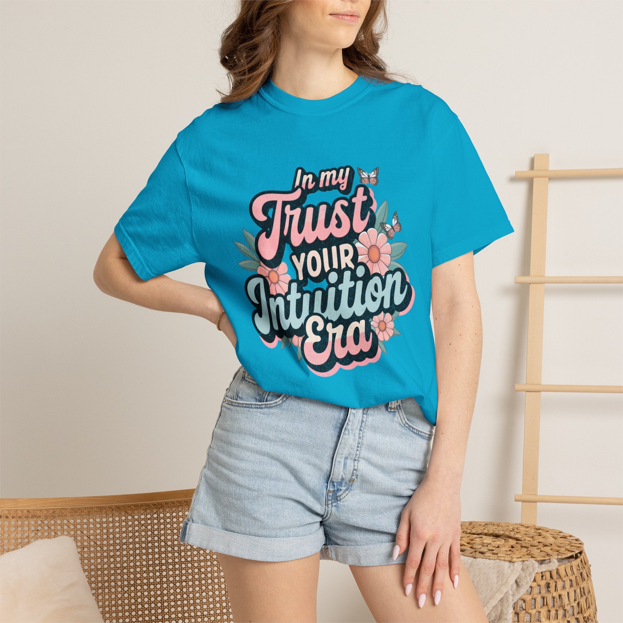 Trust Your Intuition Era T-shirt | Textured Floral Script Typography, Positive Message