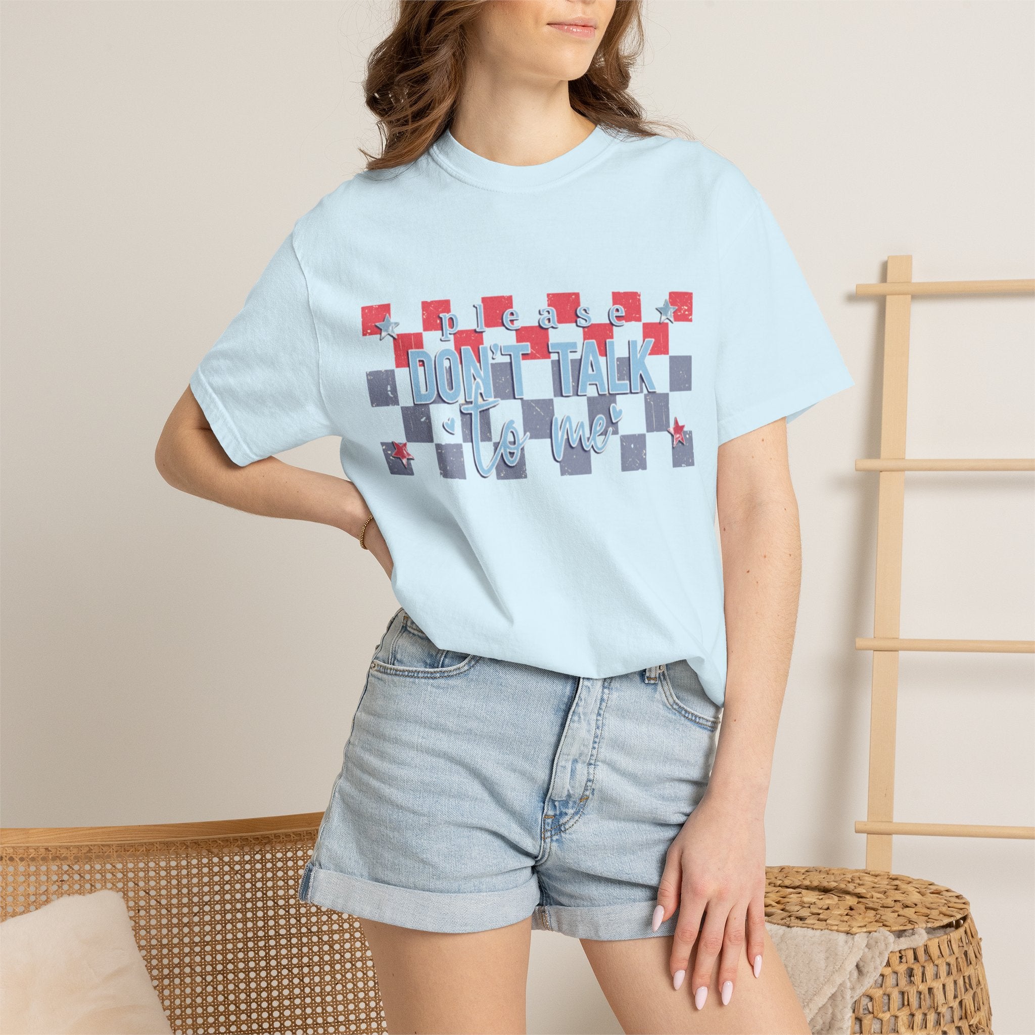 Textured Don’t Talk to Me Checkerboard T-Shirt — Retro USA Graphic Tee