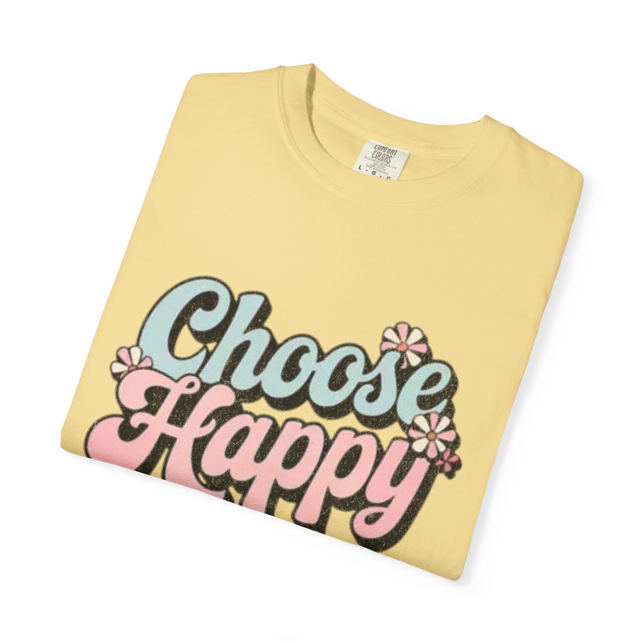 Choose Happy retro script shirt | Textured Positive message tee, pastel floral design