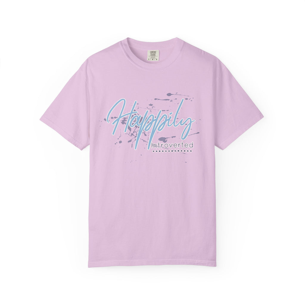 Introverted Aesthetic Textured Tee — "Happily" Script Graphic T-Shirt