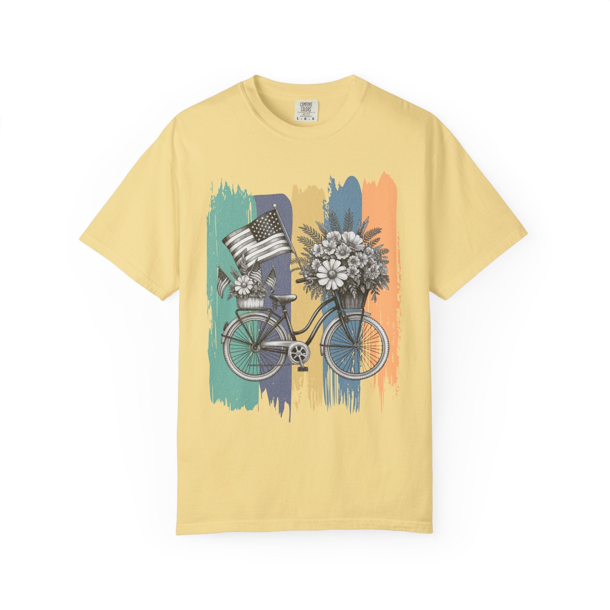 Textured Vintage Bicycle Bouquet T-Shirt — Americana Floral Bike Tee