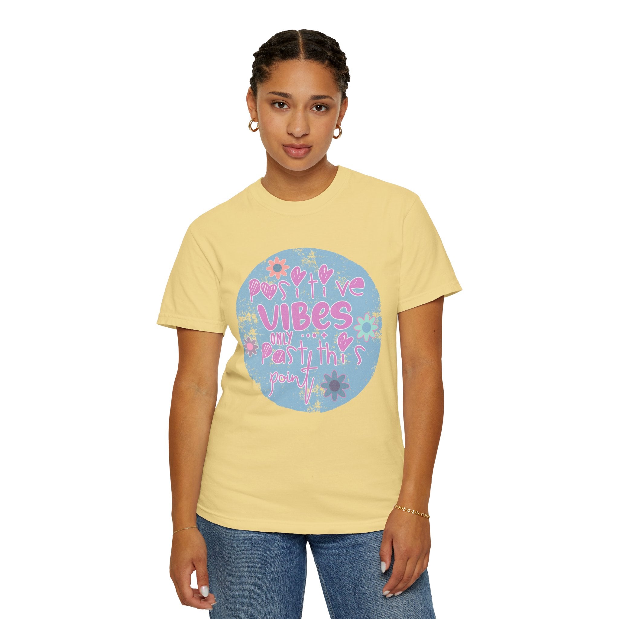 Textured Positive Vibes T-Shirt — Retro Floral ‘Positive Vibes Only’ Graphic Tee