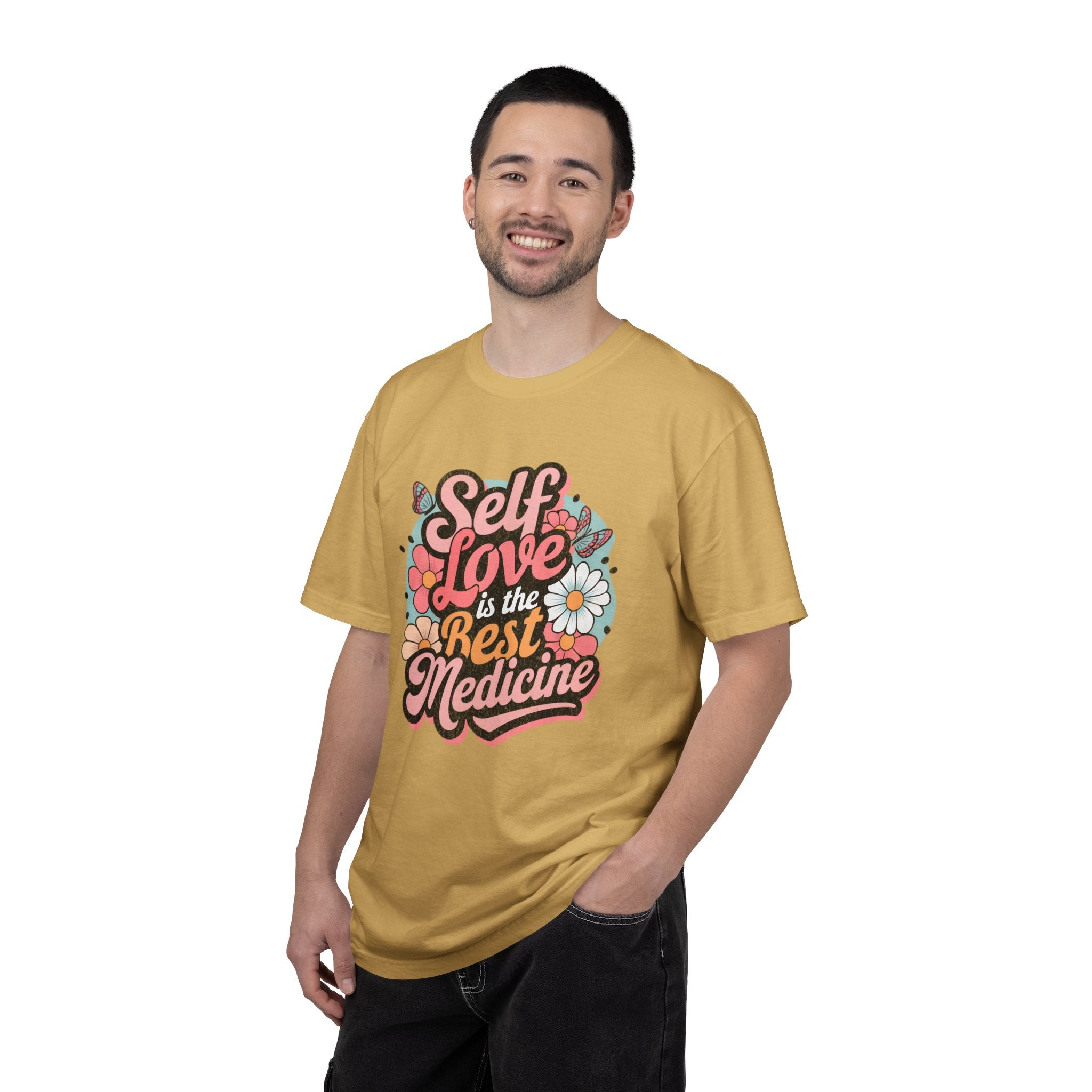 Self Love is the Best Medicine T-Shirt |Textured Floral Script Mental Health Design