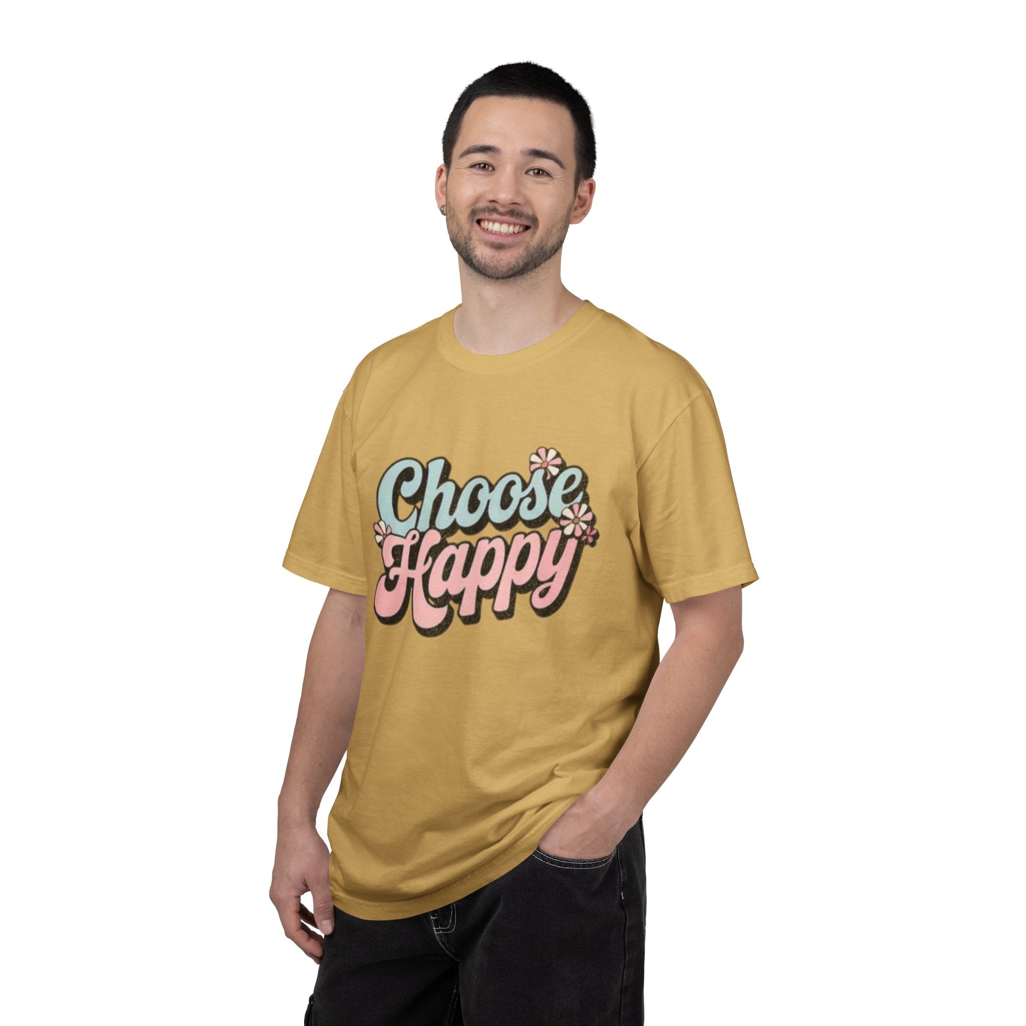 Choose Happy retro script shirt | Textured Positive message tee, pastel floral design