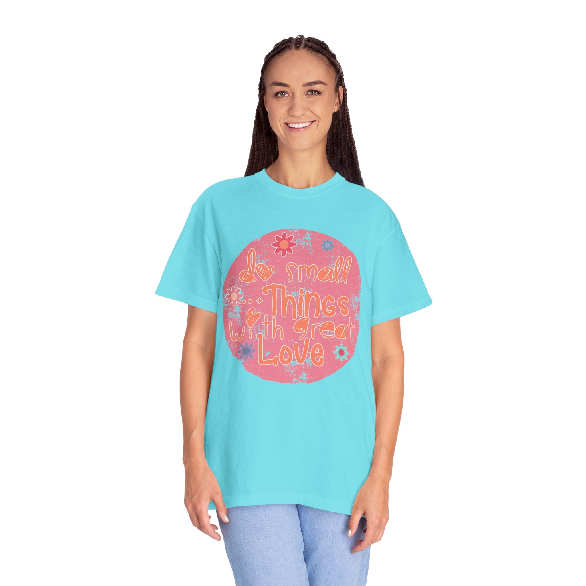 Textured T-Shirt — "Do Small Things With Great Love" Floral Circle Graphic
