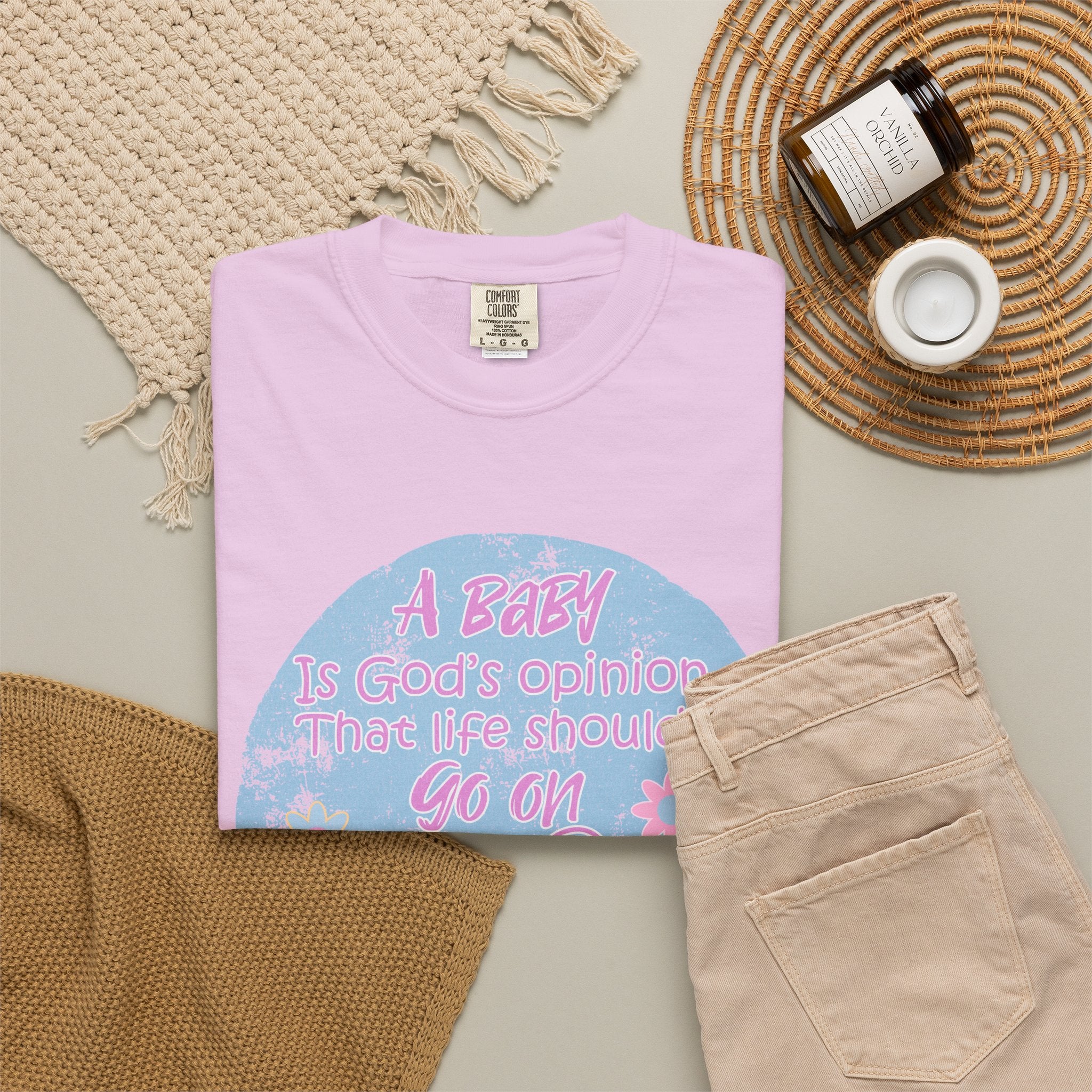 Textured T-Shirt — "A Baby is God’s Opinion That the World Should Go On" Pastel Floral Design