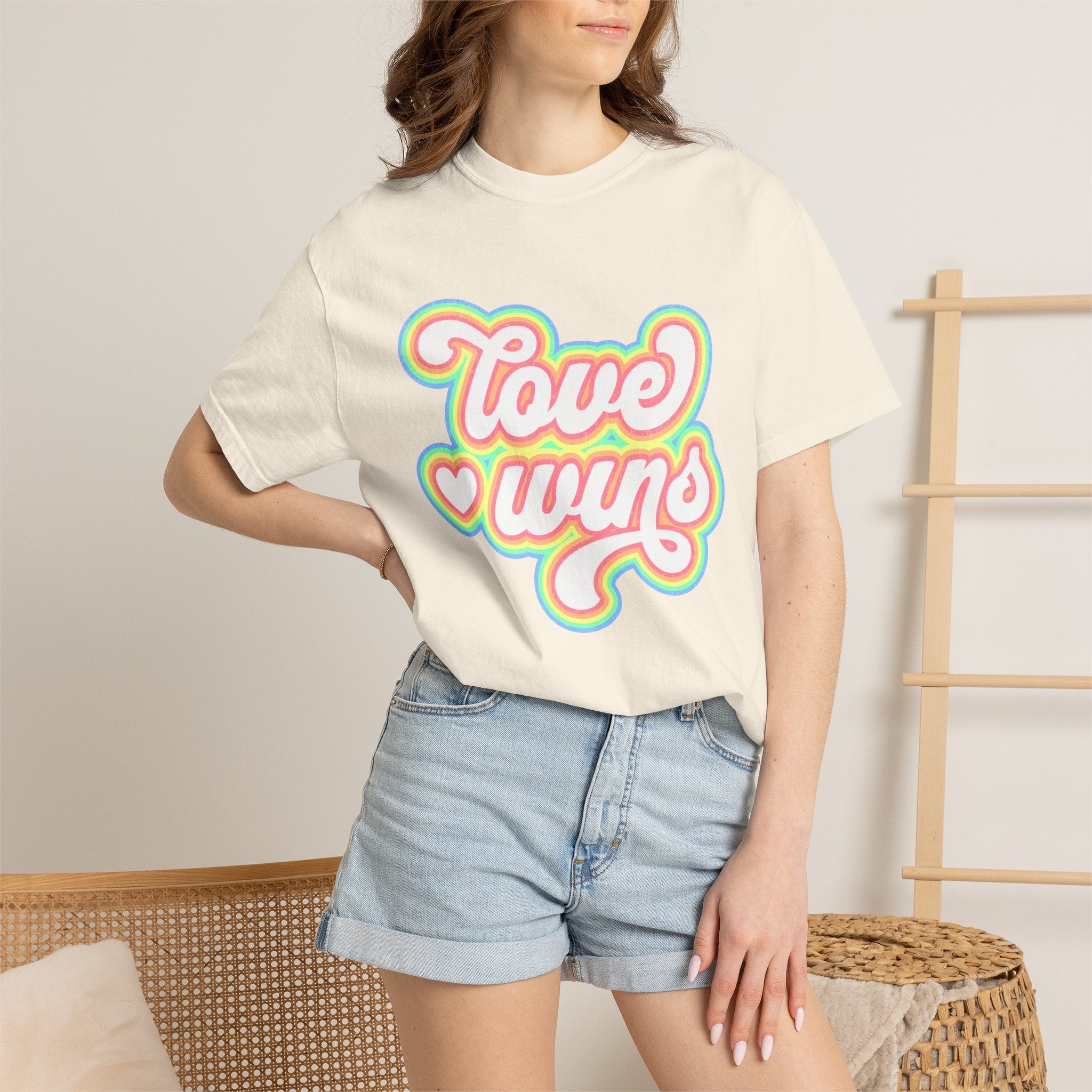Textured Retro 'Love Wins' T-Shirt — Rainbow Script Pride Tee
