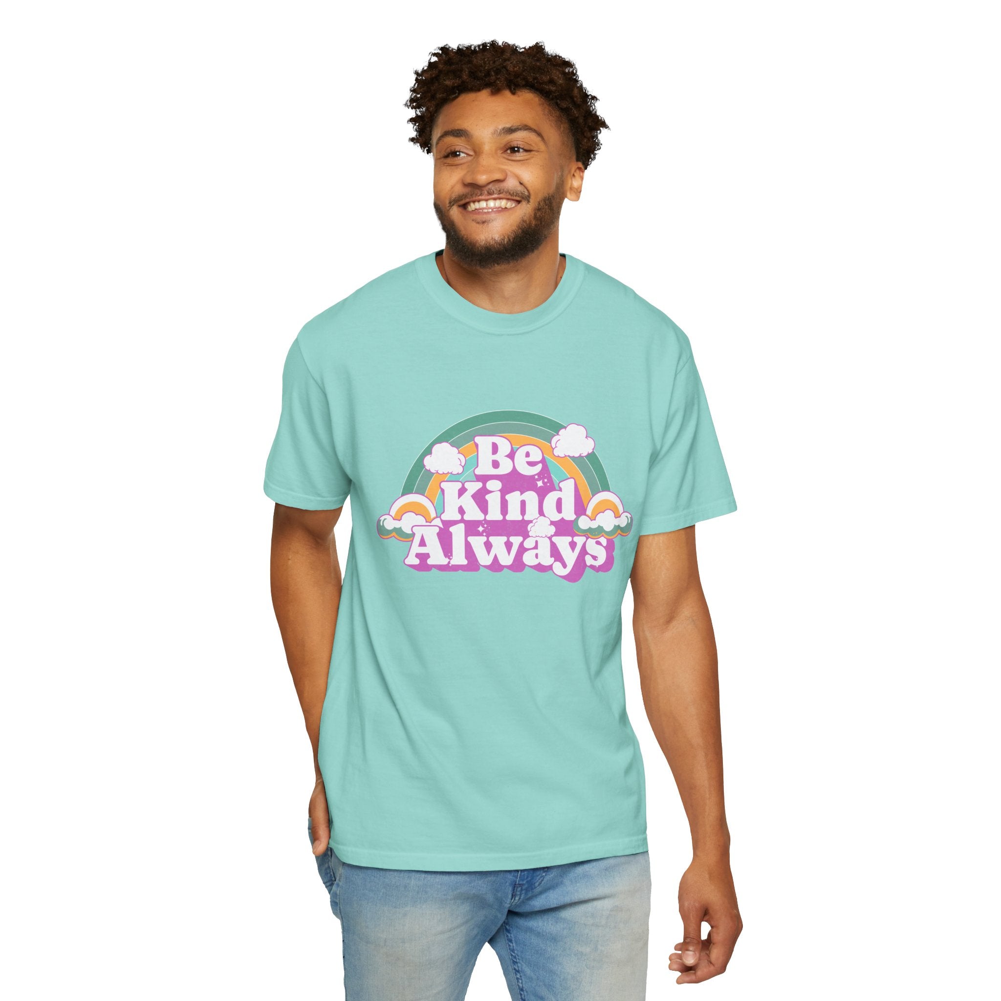 Be Kind Always Textured T-Shirt — Retro Rainbow Positive Message Tee