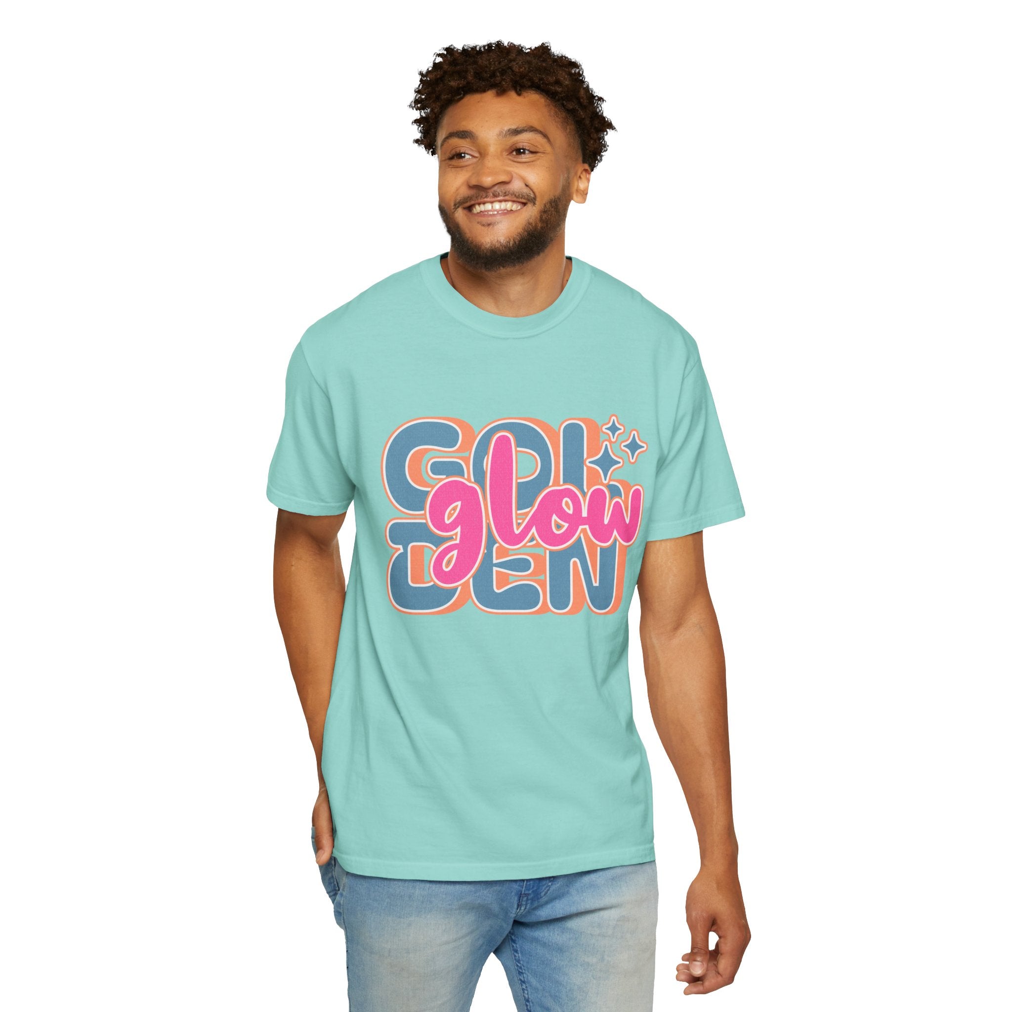 Golden Glow Retro Graphic Textured T-Shirt