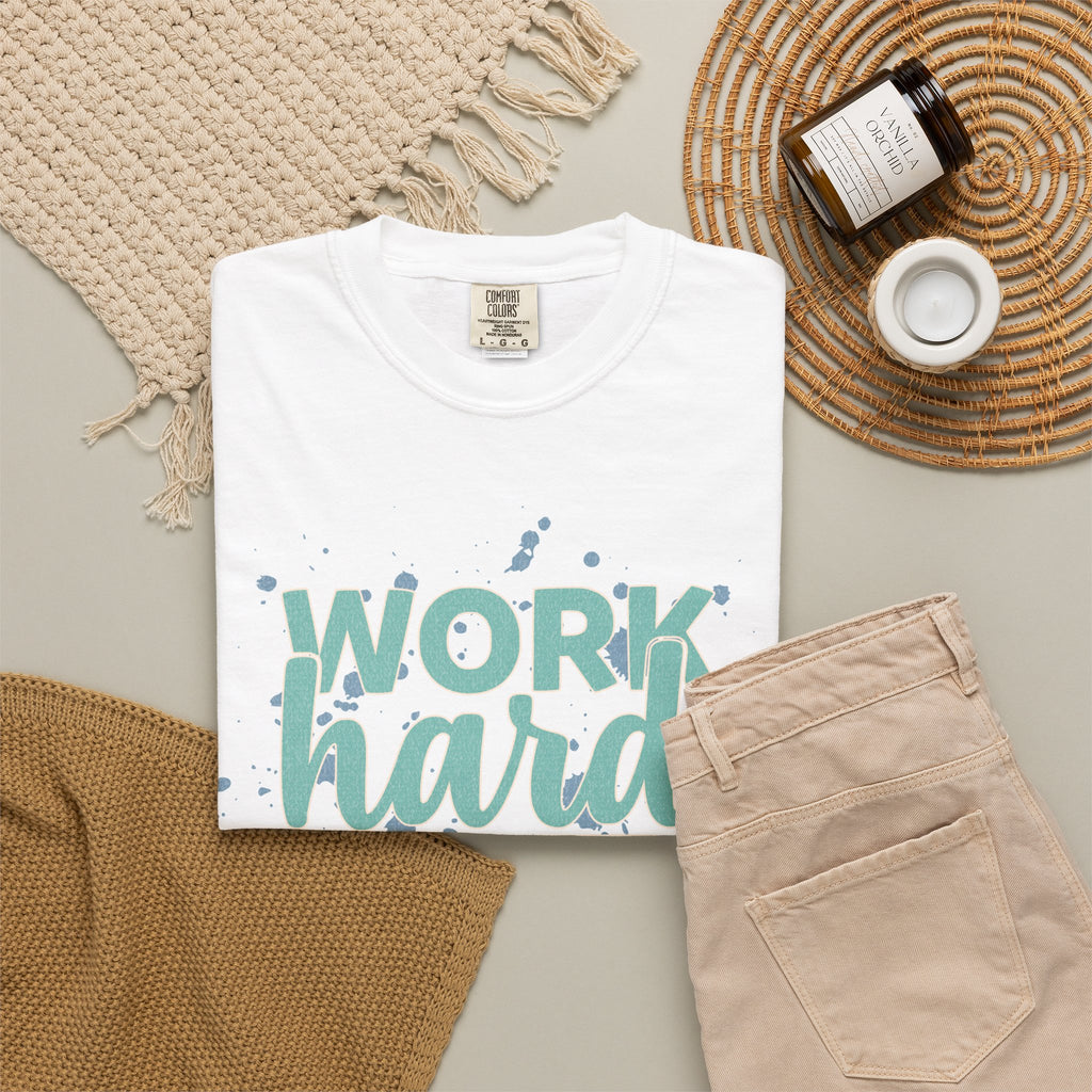 Work Hard Stay Strong Textured T-Shirt — Motivational Graphic Tee