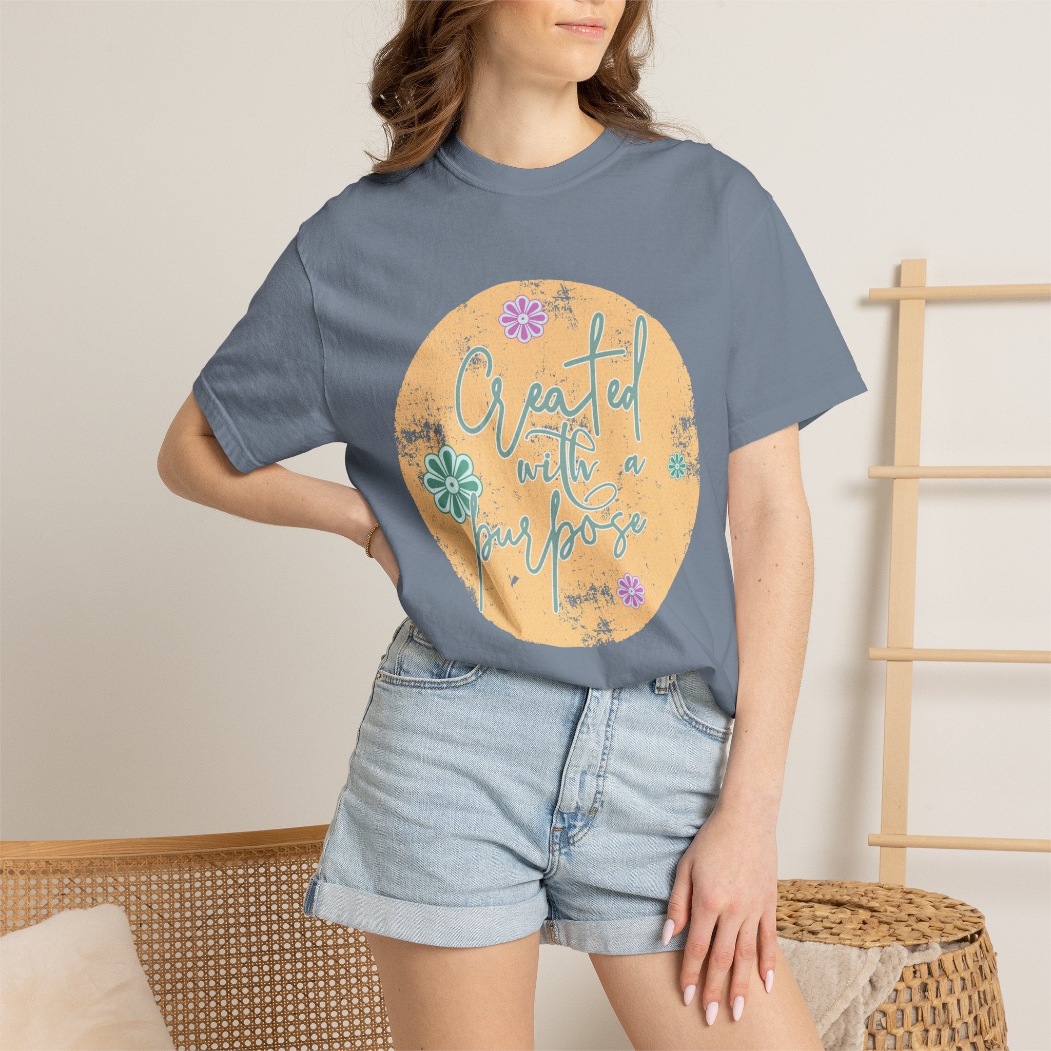 Created with a Purpose T-shirt |Textured Floral Handlettering Circle Design