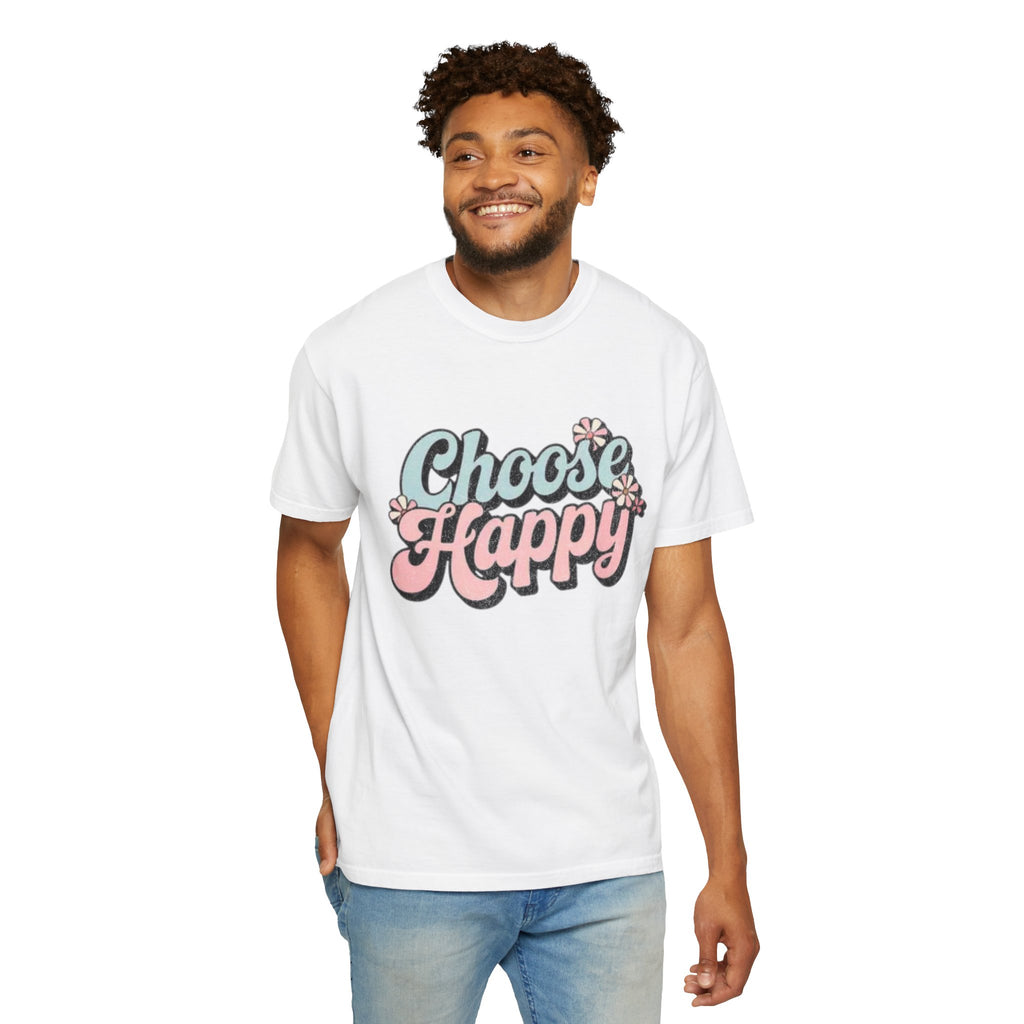 Choose Happy retro script shirt | Textured Positive message tee, pastel floral design