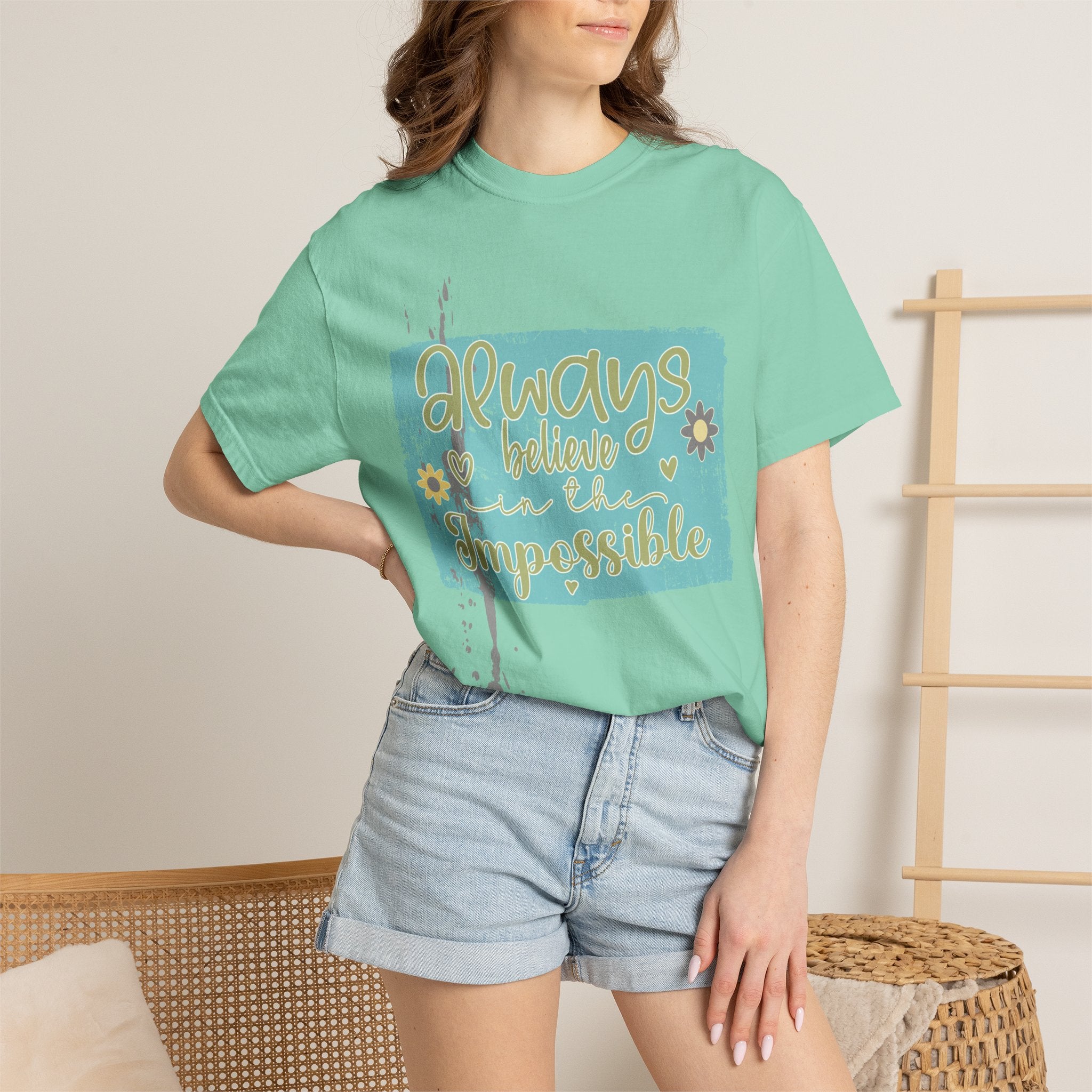 Textured T-Shirt — "Always Believe in the Impossible" Inspirational Graphic Tee
