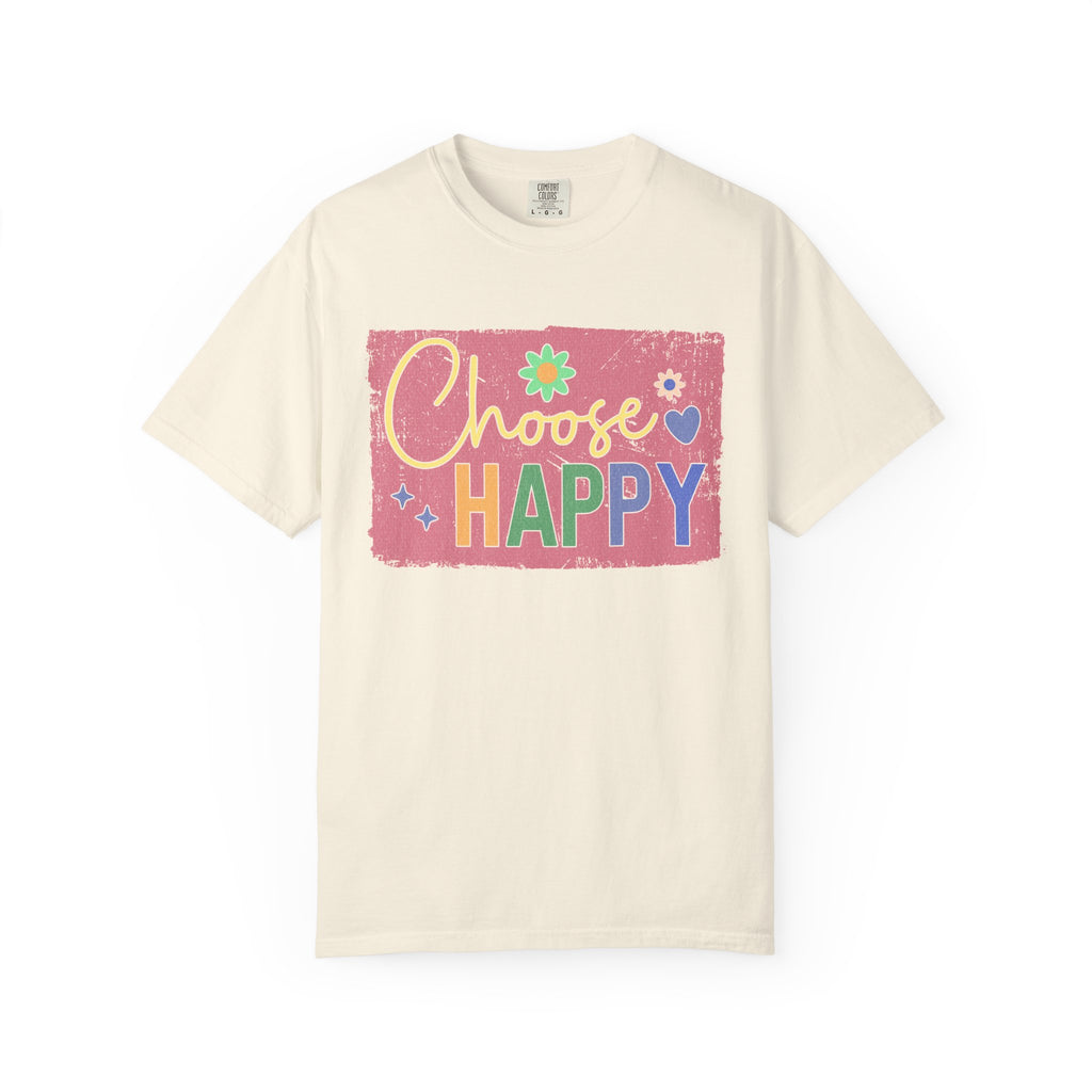 Choose Happy Textured T-Shirt – Retro Floral Positive Vibes Tee