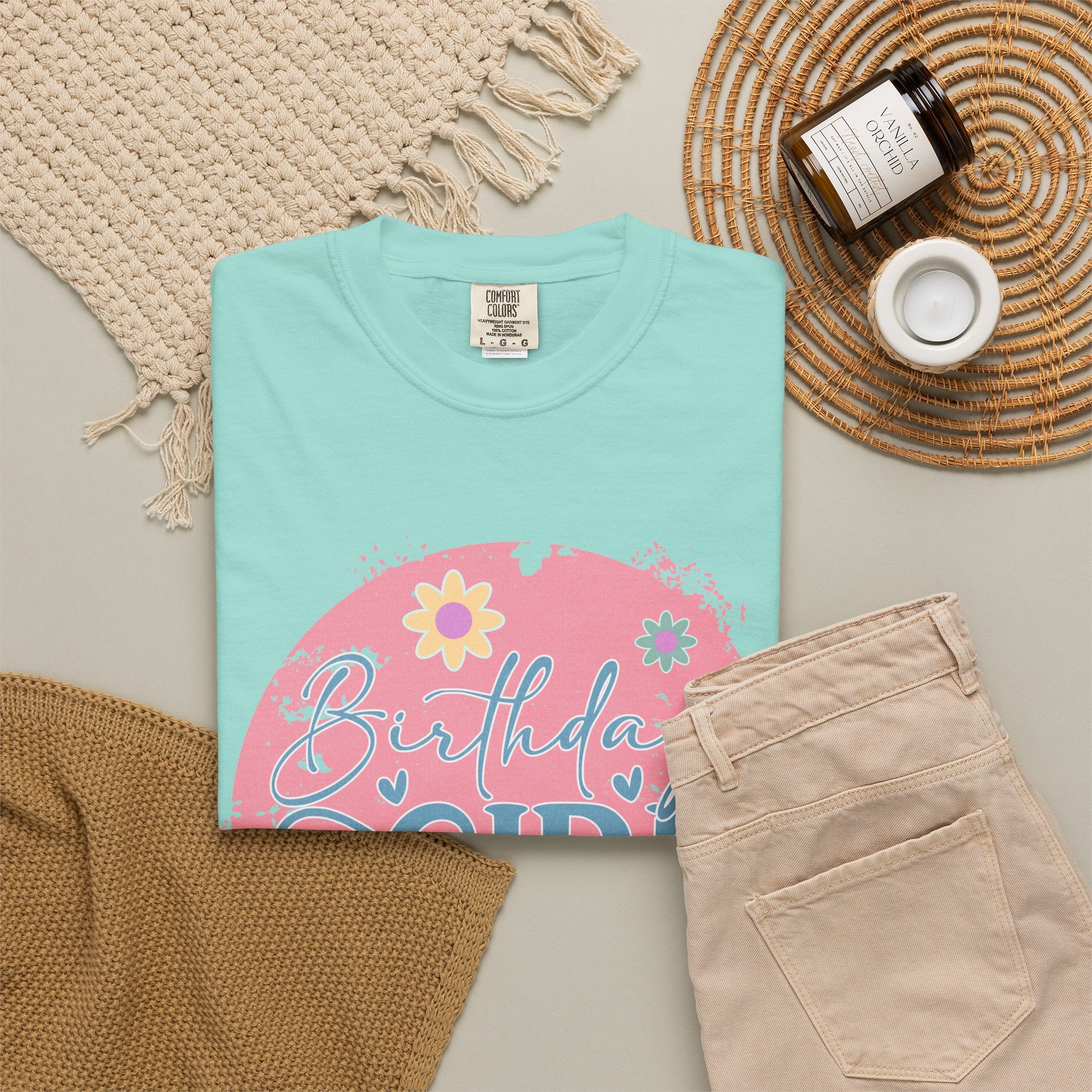 Birthday Girl Textured T-Shirt — Floral Pink Celebration Tee