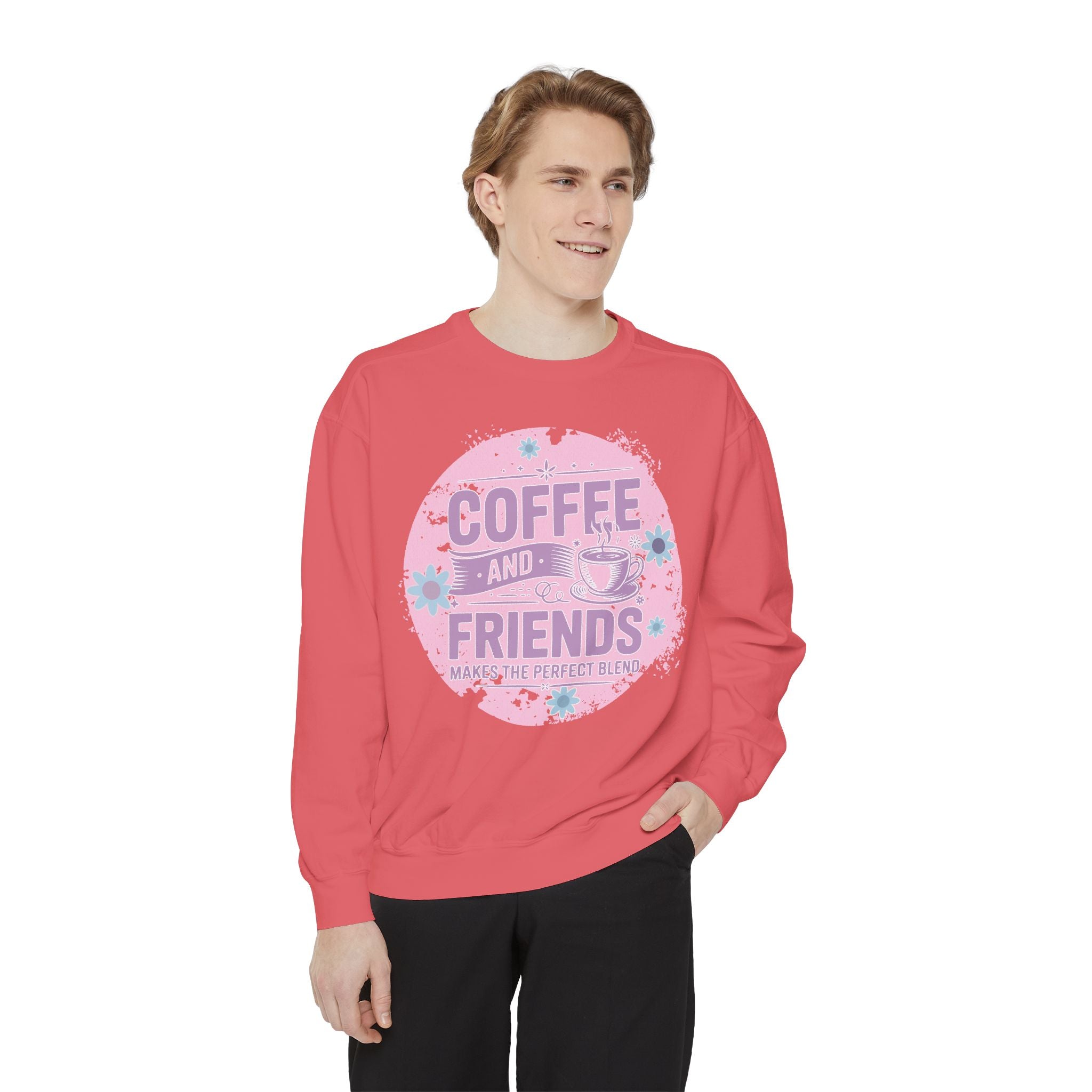 Coffee and Friends Sweatshirt — Cozy Floral Coffee Quote Crewneck