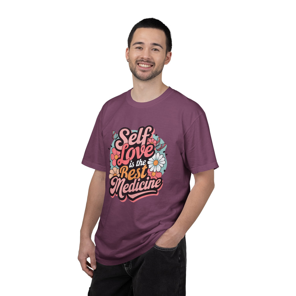 Self Love is the Best Medicine T-Shirt |Textured Floral Script Mental Health Design