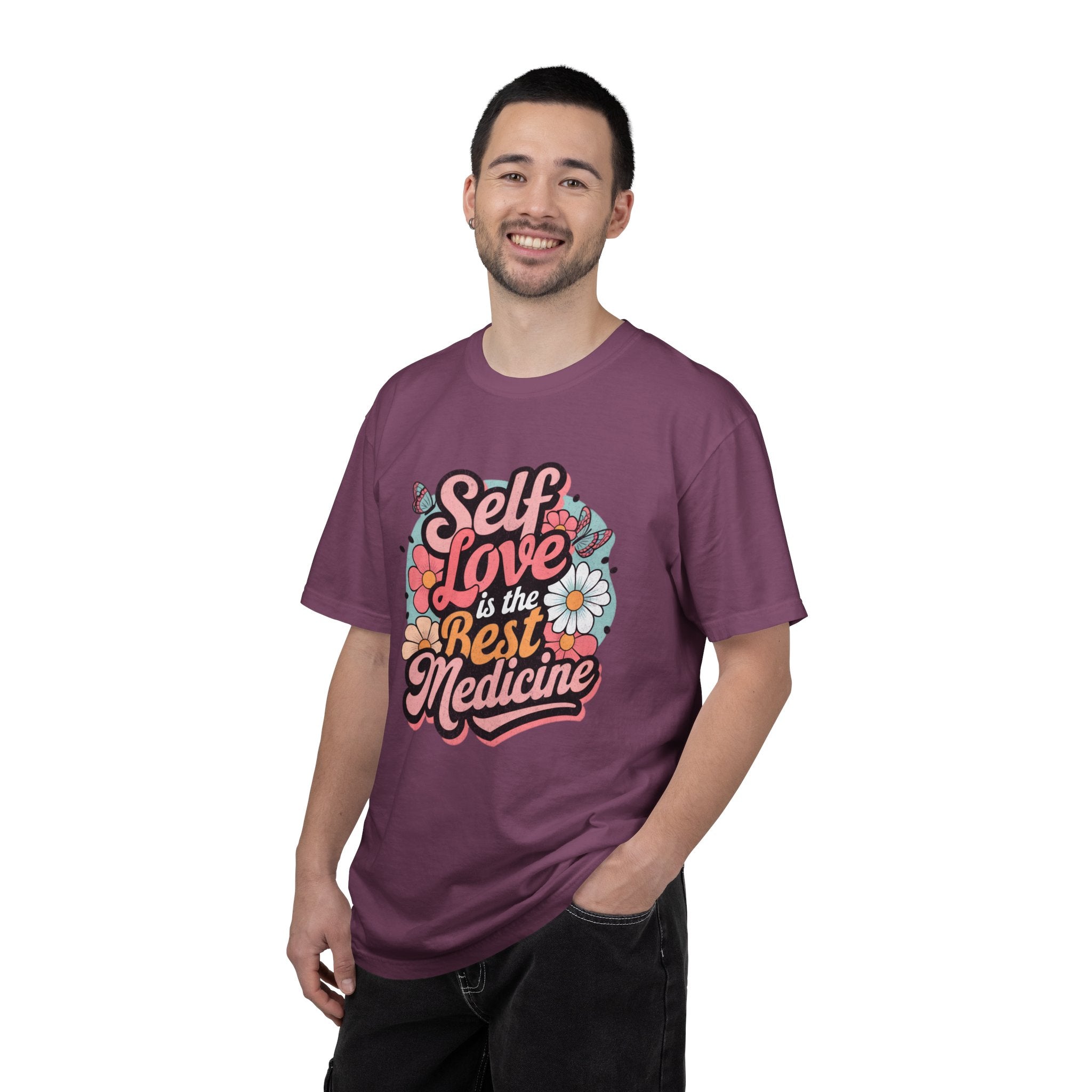 Self Love is the Best Medicine T-Shirt |Textured Floral Script Mental Health Design