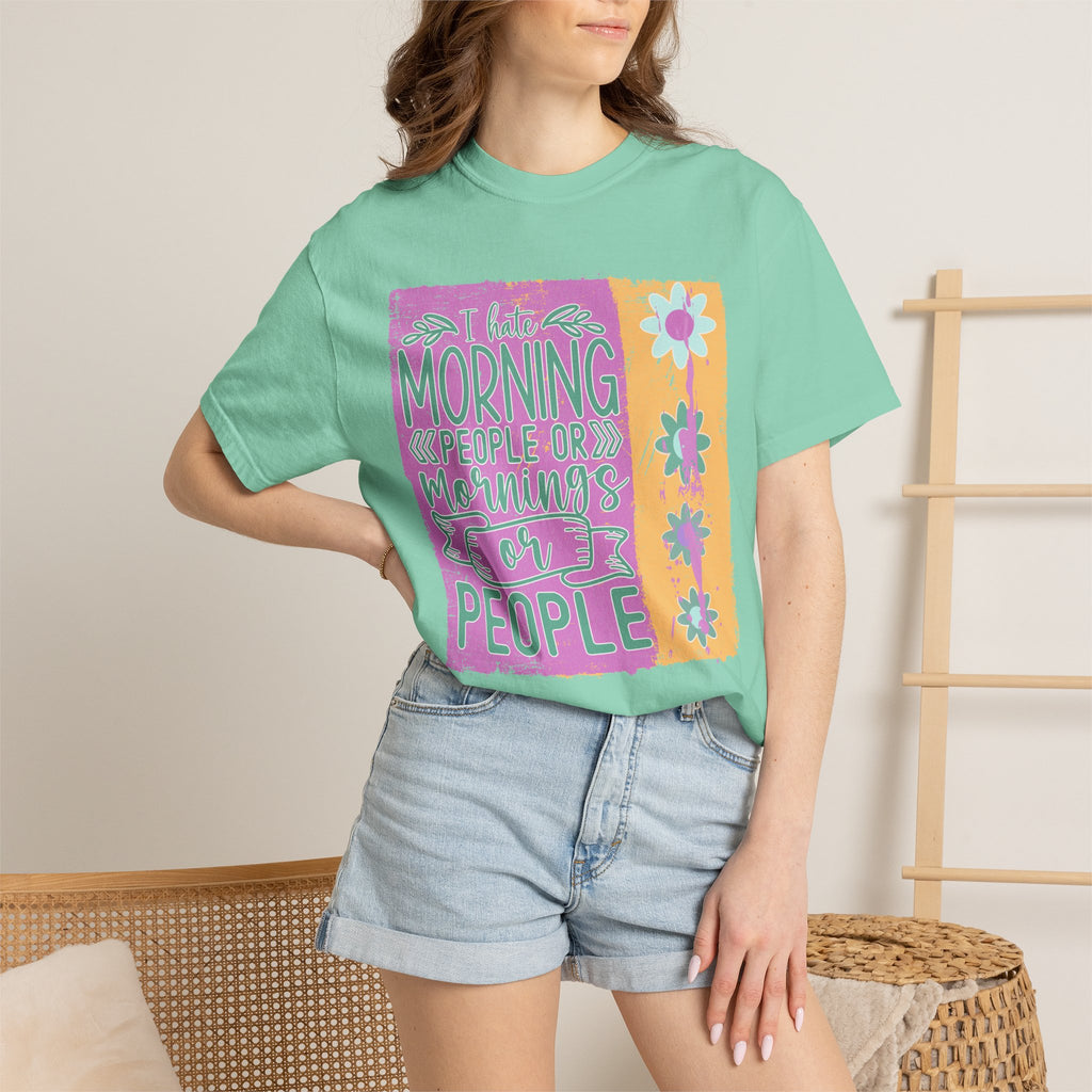 I Hate Morning People Textured  Shirt — Retro Flower Graphic Tee