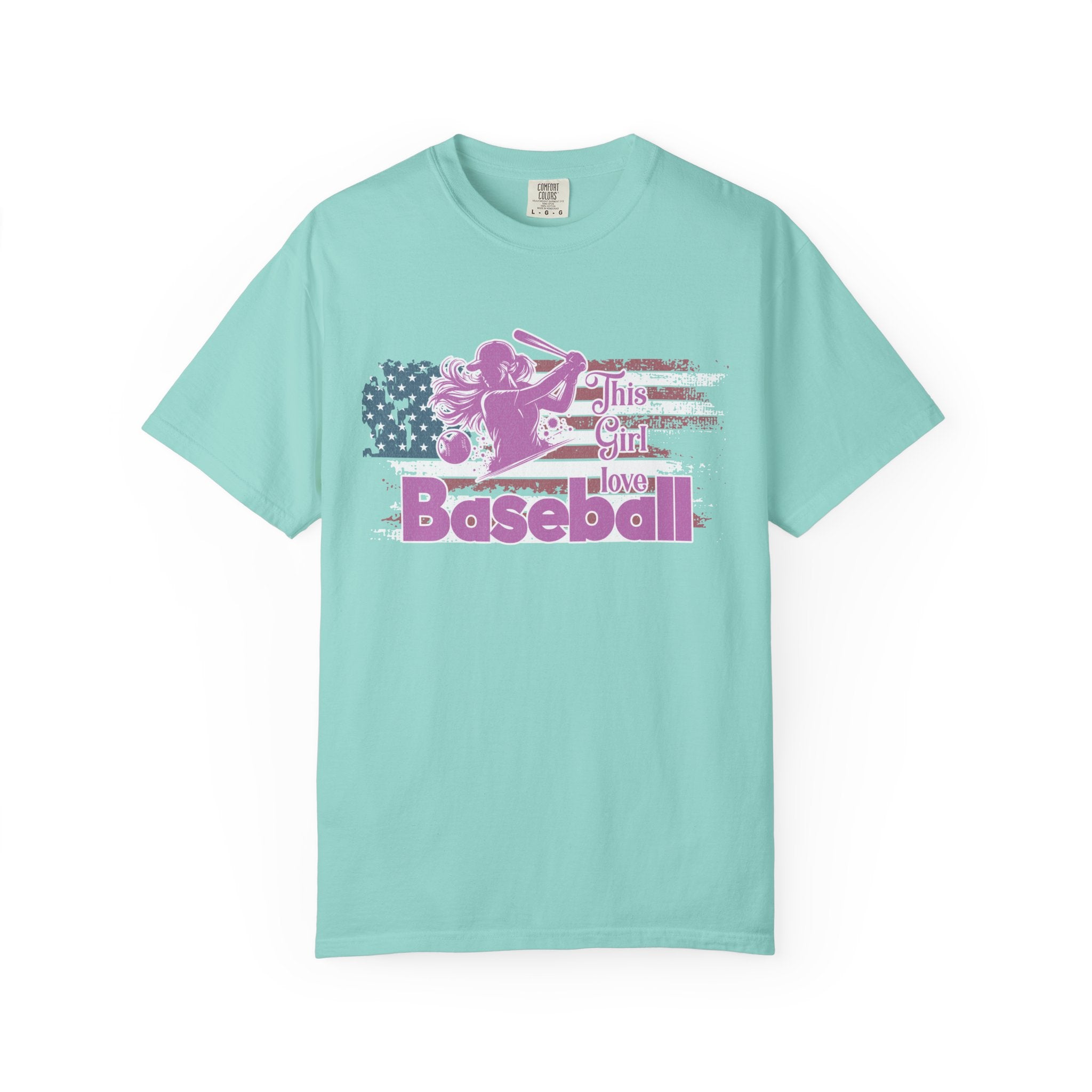 Textured Baseball Tee — "This Girl Loves Baseball" Patriotic Pink Softball T-Shirt