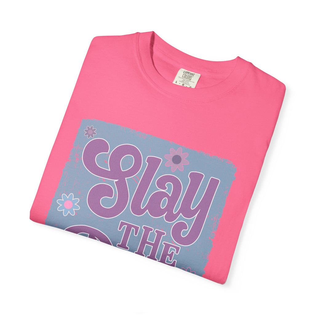 Textured Slay the Day Graphic T-Shirt — Retro Pastel Motivation Tee
