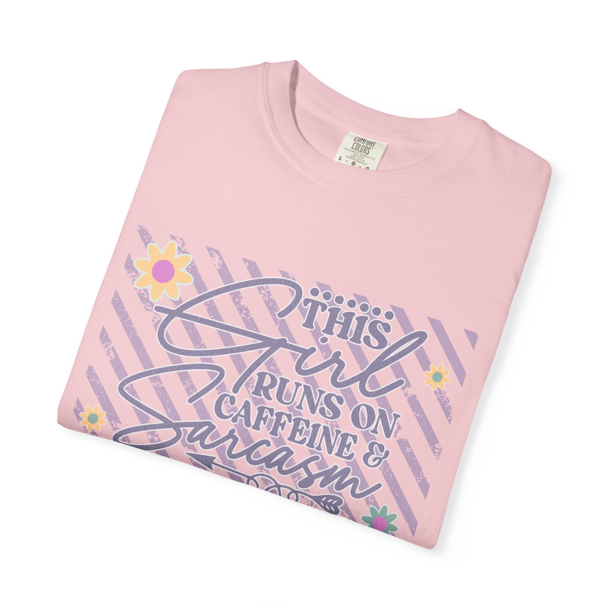 This Girl Runs On Caffeine & Sarcasm  — Textured Women's Graphic T-Shirt