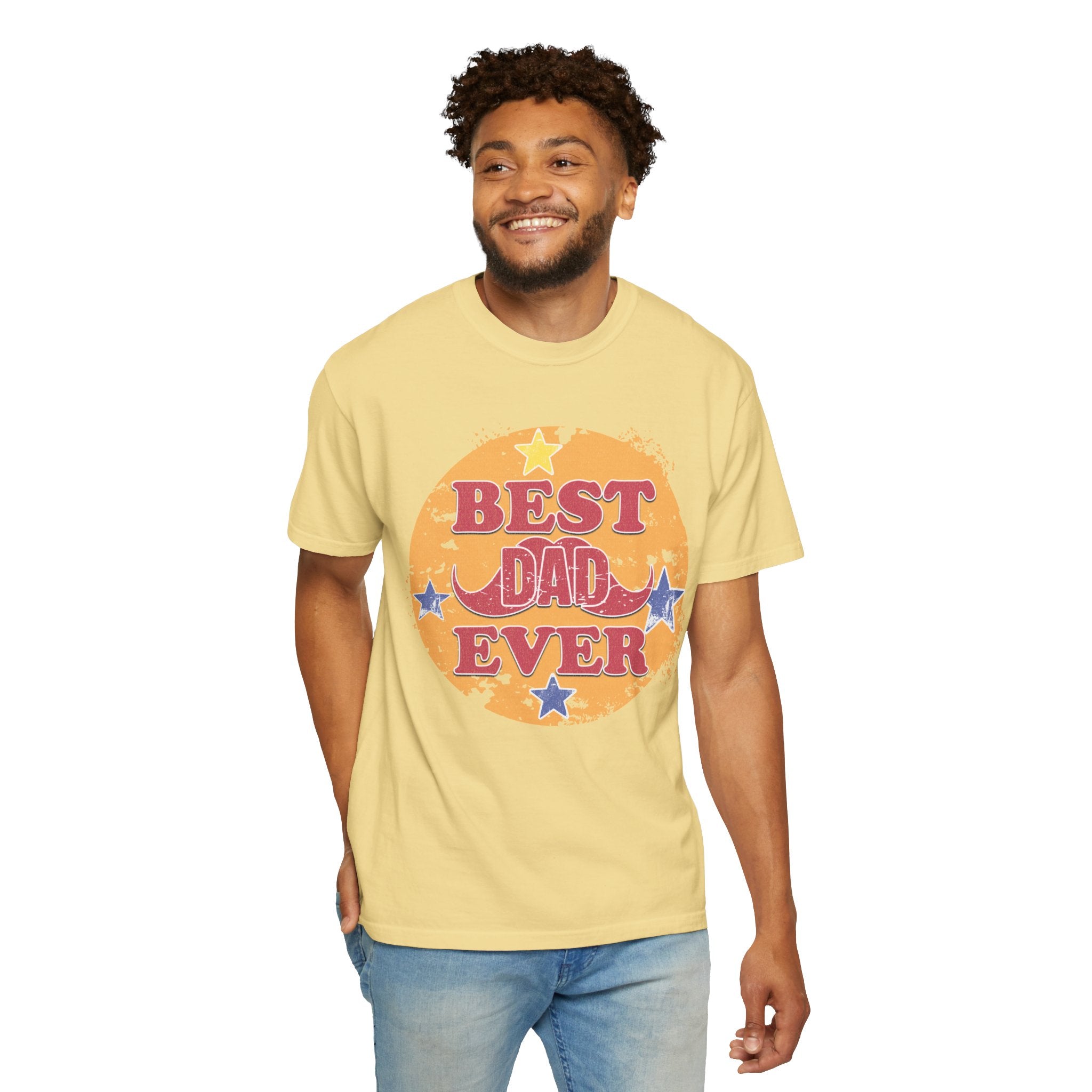 Best Dad Ever Textured T-Shirt — Retro Stars Father's Day Tee