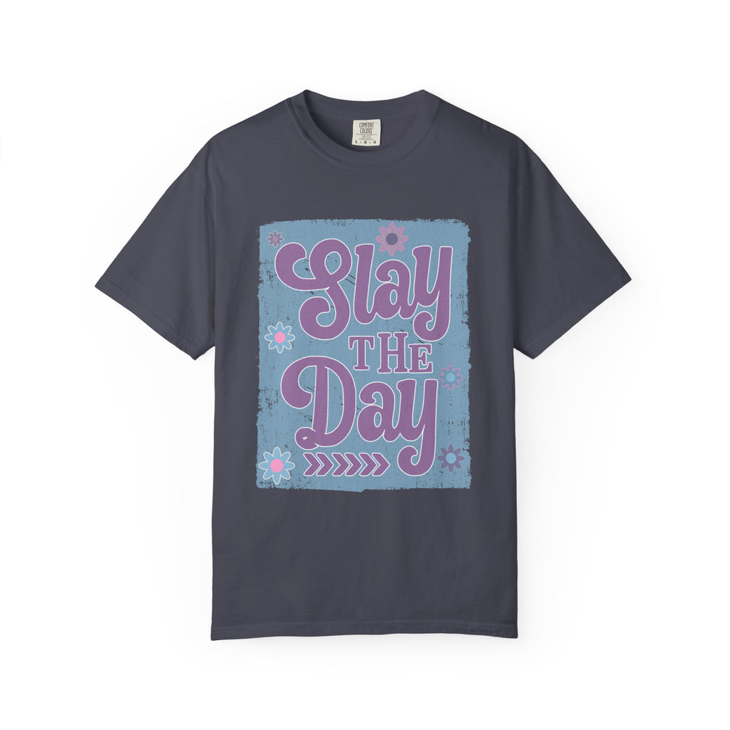 Textured Slay the Day Graphic T-Shirt — Retro Pastel Motivation Tee