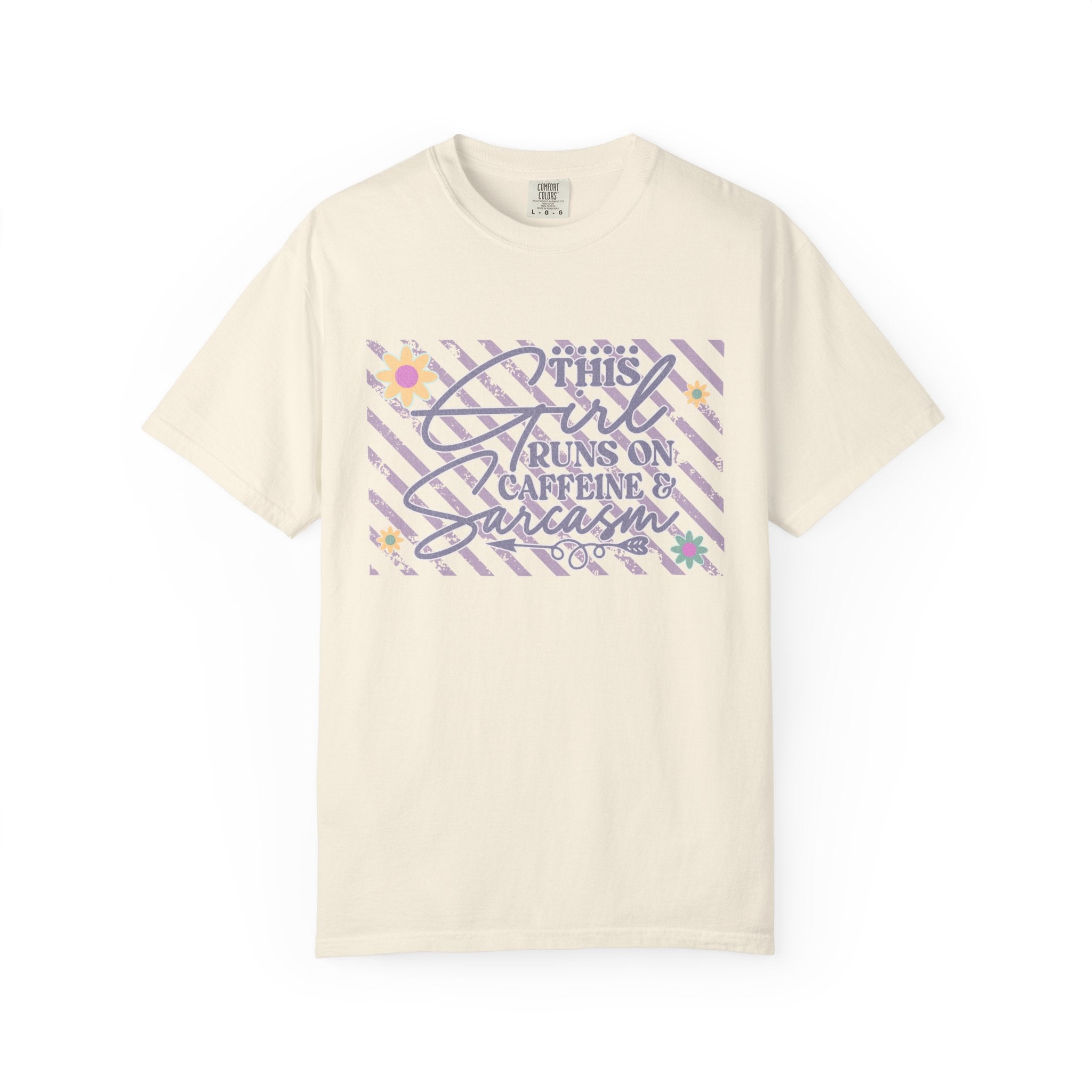 This Girl Runs On Caffeine & Sarcasm  — Textured Women's Graphic T-Shirt