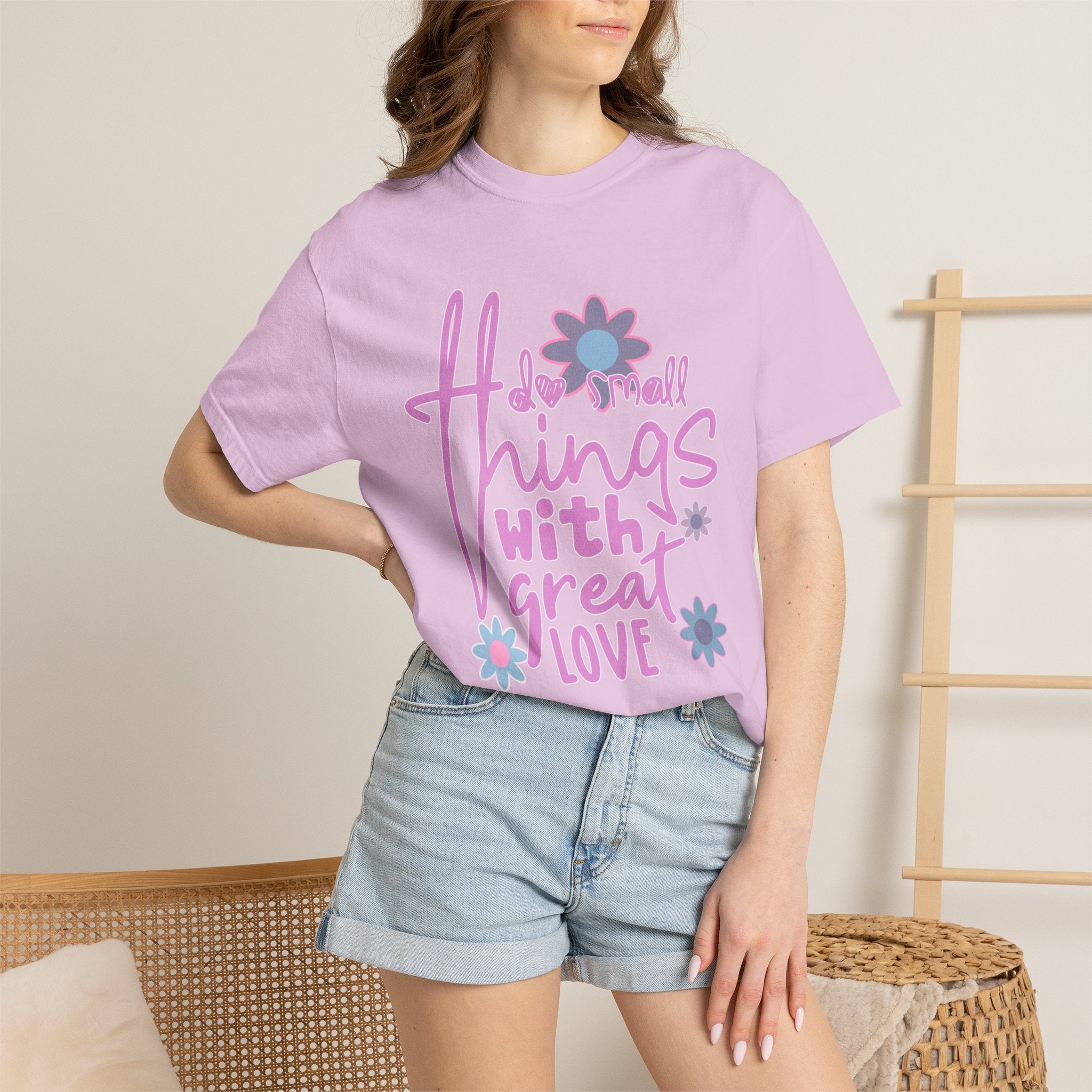 Textured T-Shirt — Do Small Things With Great Love Floral Script