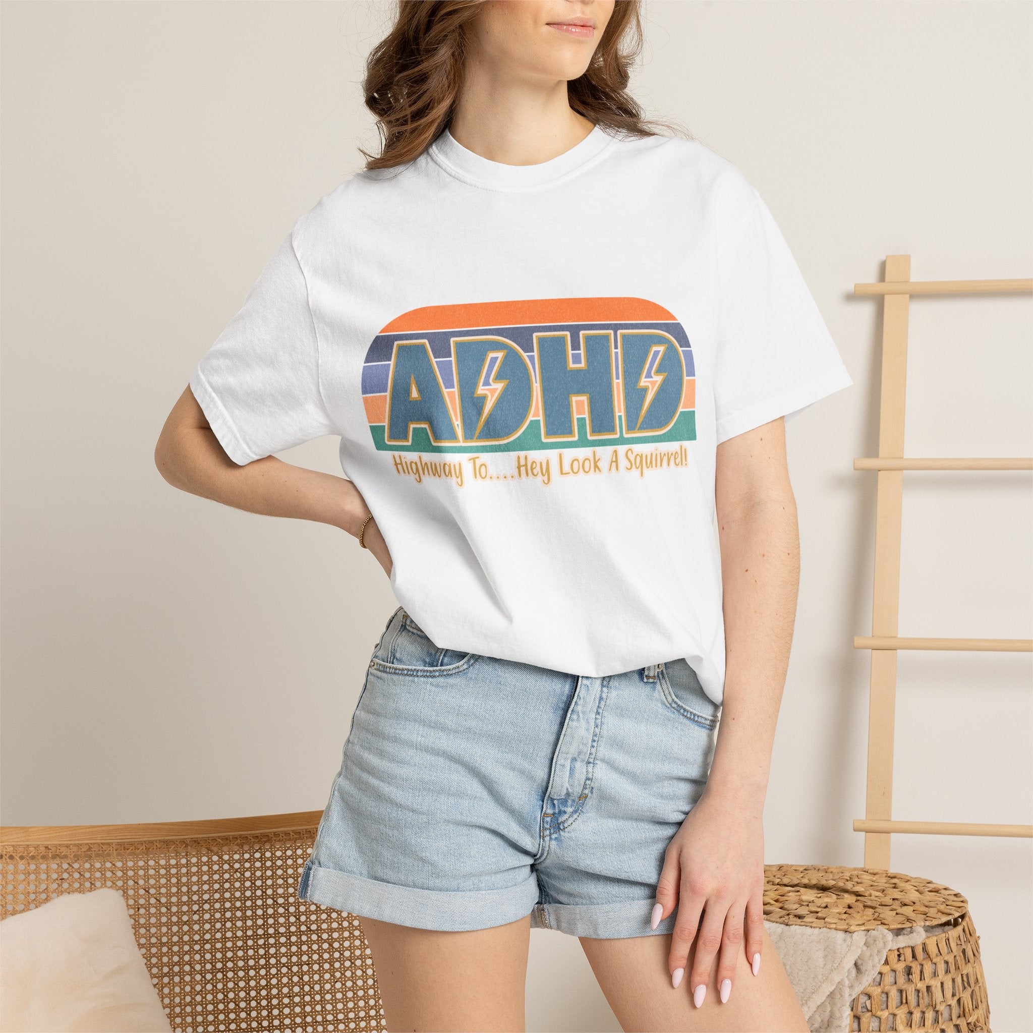 ADHD Retro Stripe T‑Shirt — "Highway To... My Look A Squirrel"