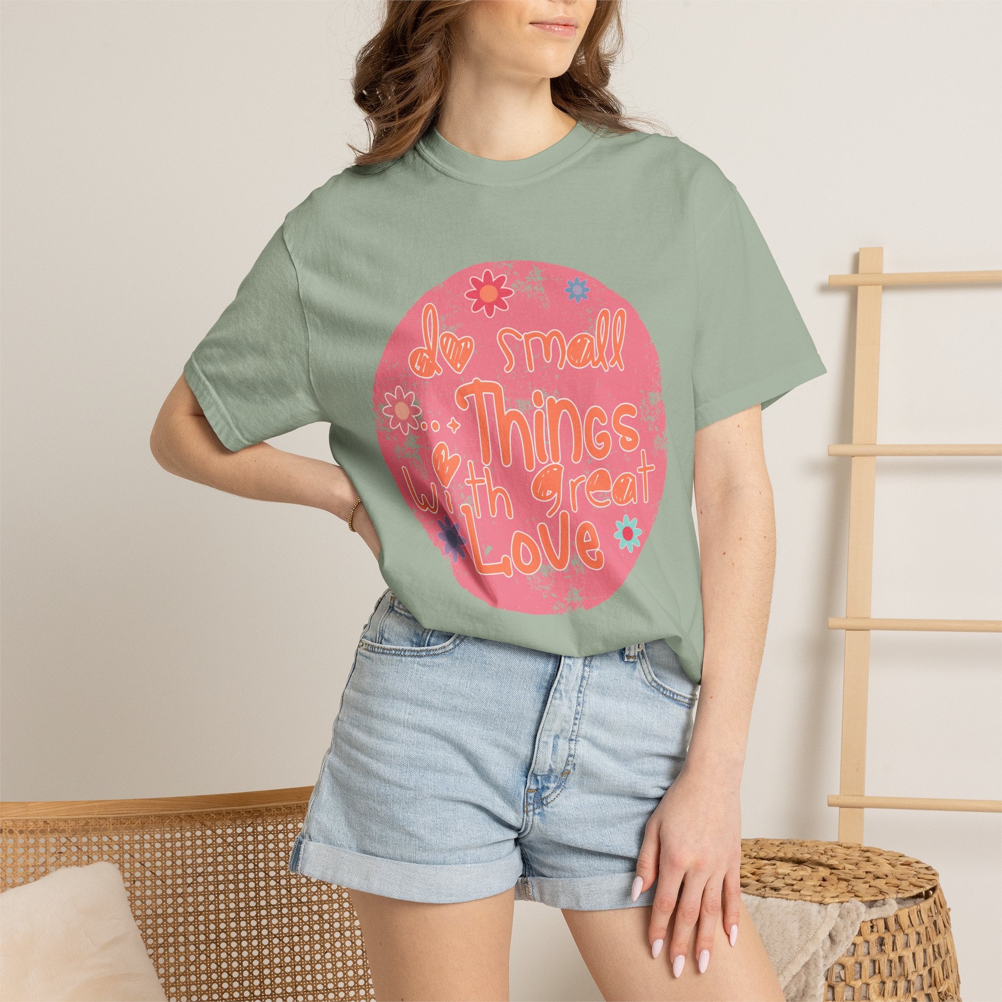 Textured T-Shirt — "Do Small Things With Great Love" Floral Circle Graphic