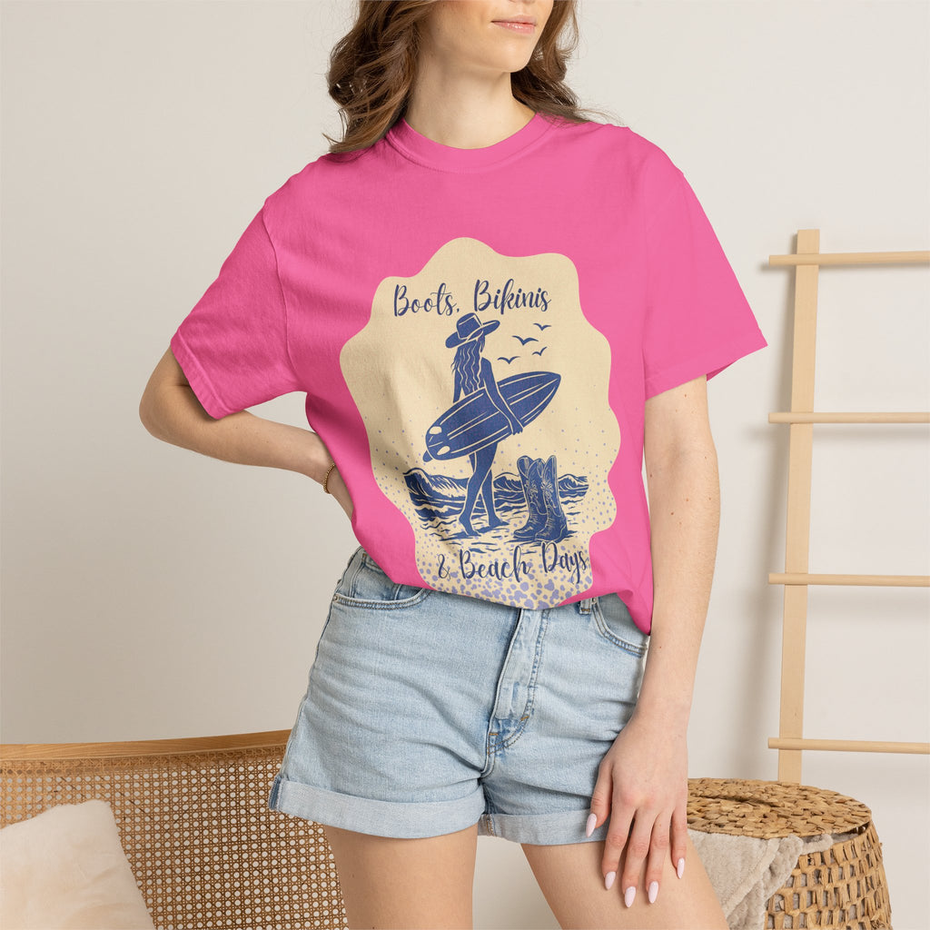 Textured Surf Vibes T-Shirt — 'Beach, Bikinis & Beach Days' Vintage Surf Graphic