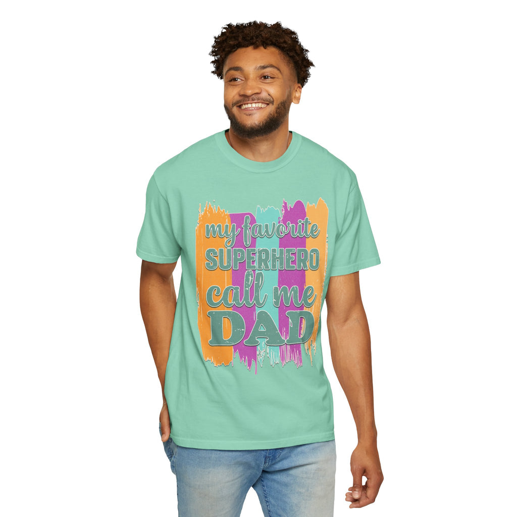 Dad Superhero Textured T-Shirt — "My Favorite Superhero Call Me Dad" Colorful Father's Day Tee