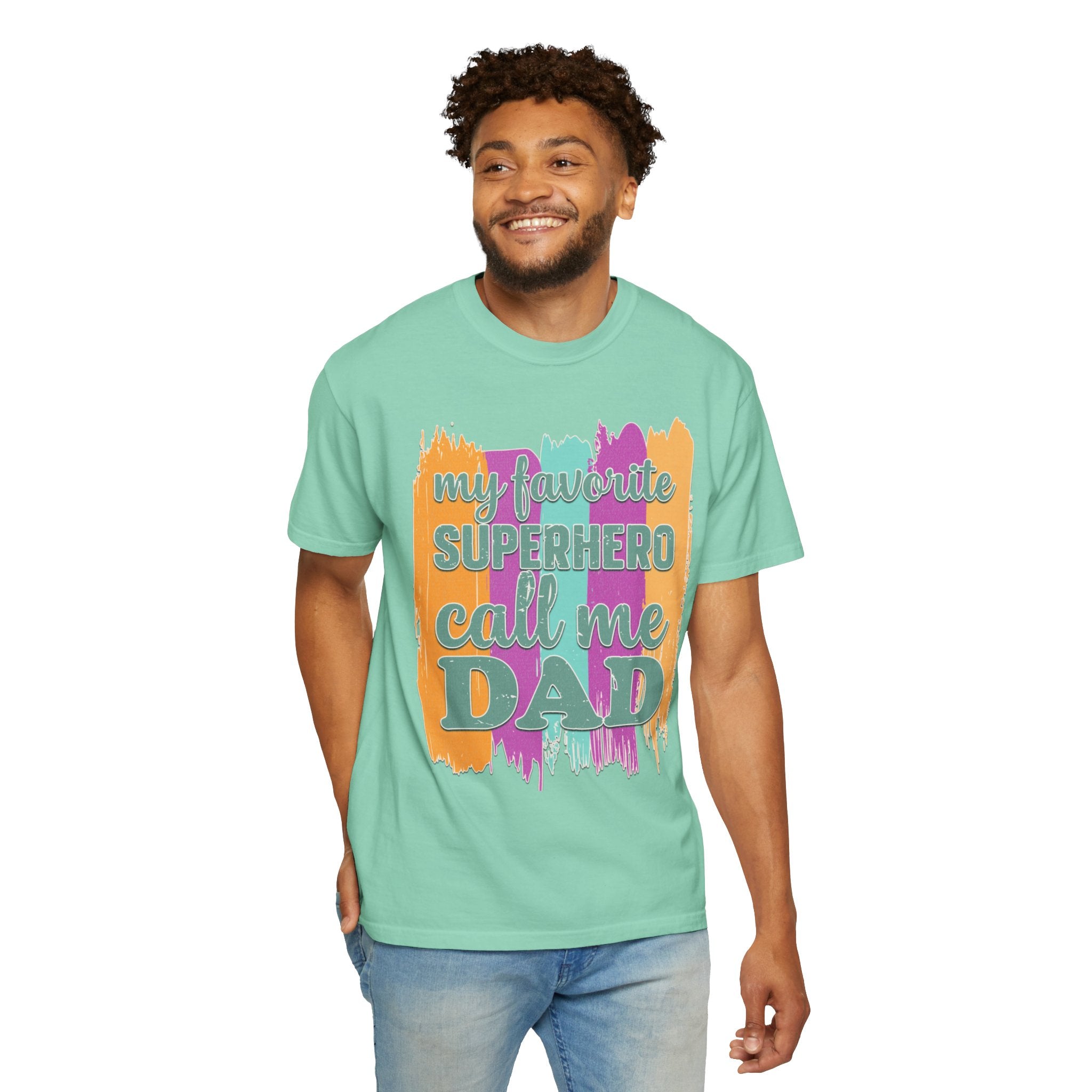 Dad Superhero Textured T-Shirt — "My Favorite Superhero Call Me Dad" Colorful Father's Day Tee
