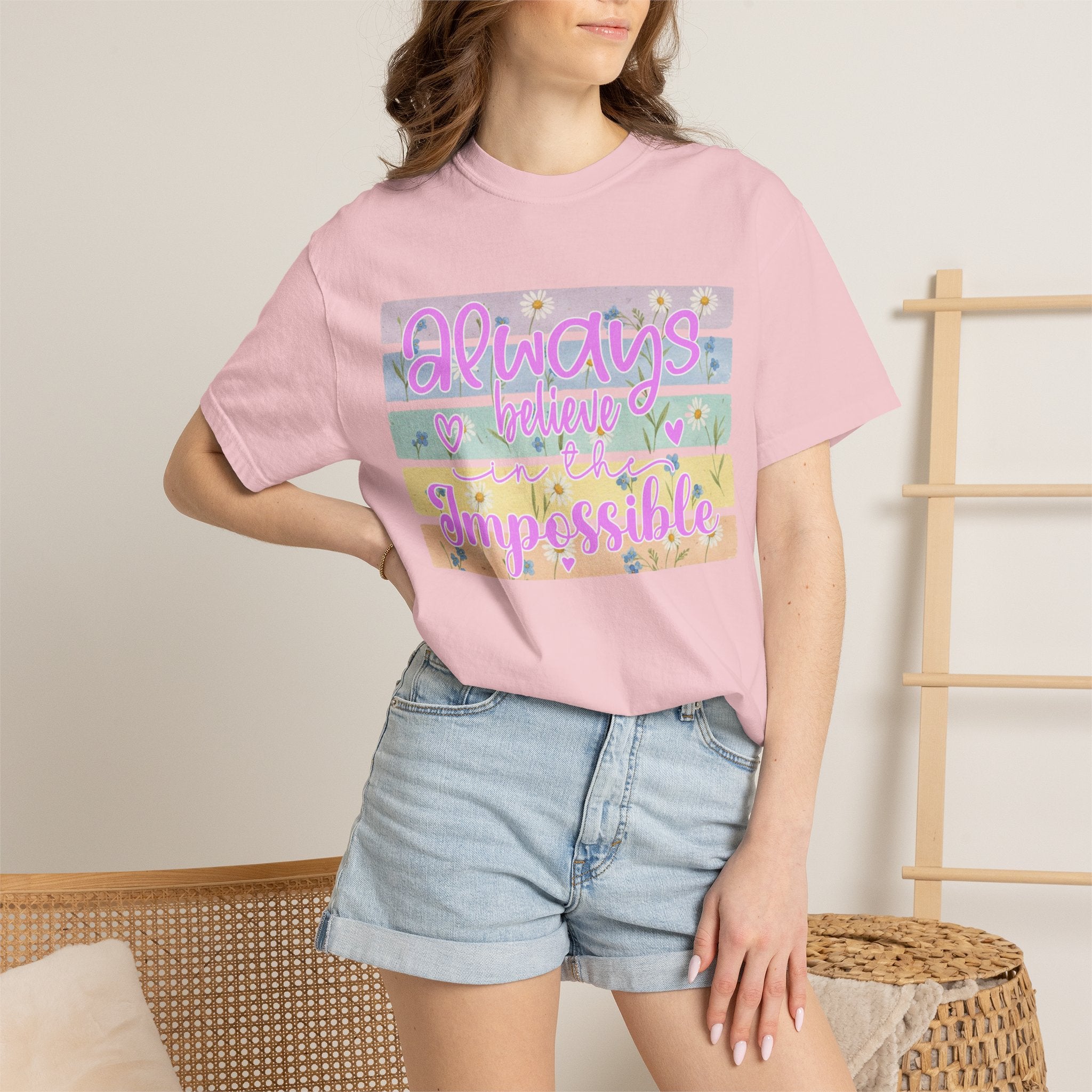 Textured Always Believe Impossible T-Shirt — Pastel Inspirational Graphic Tee